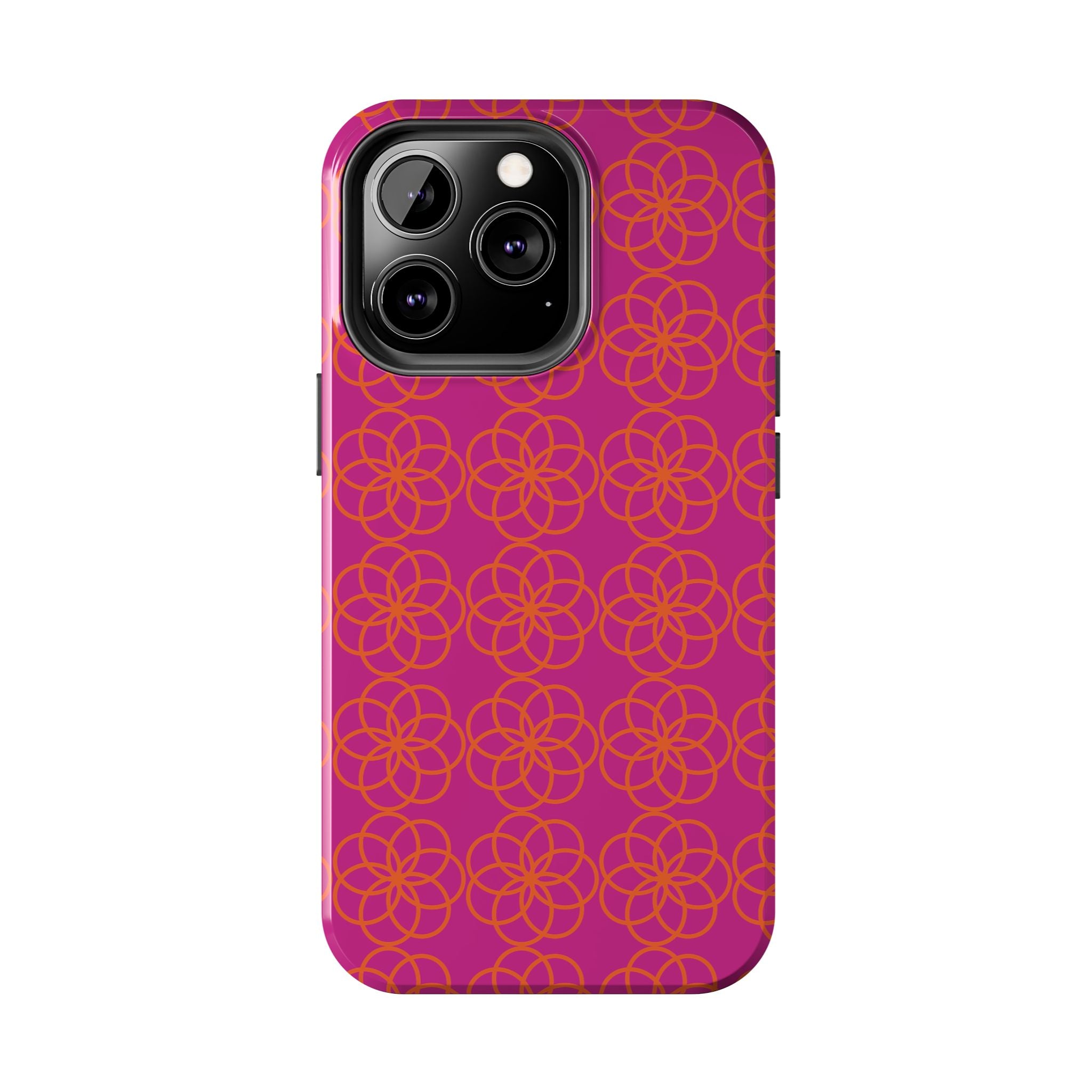 Floral Geometric Tough Phone Case — Pink & Orange Patterned Protective Cover