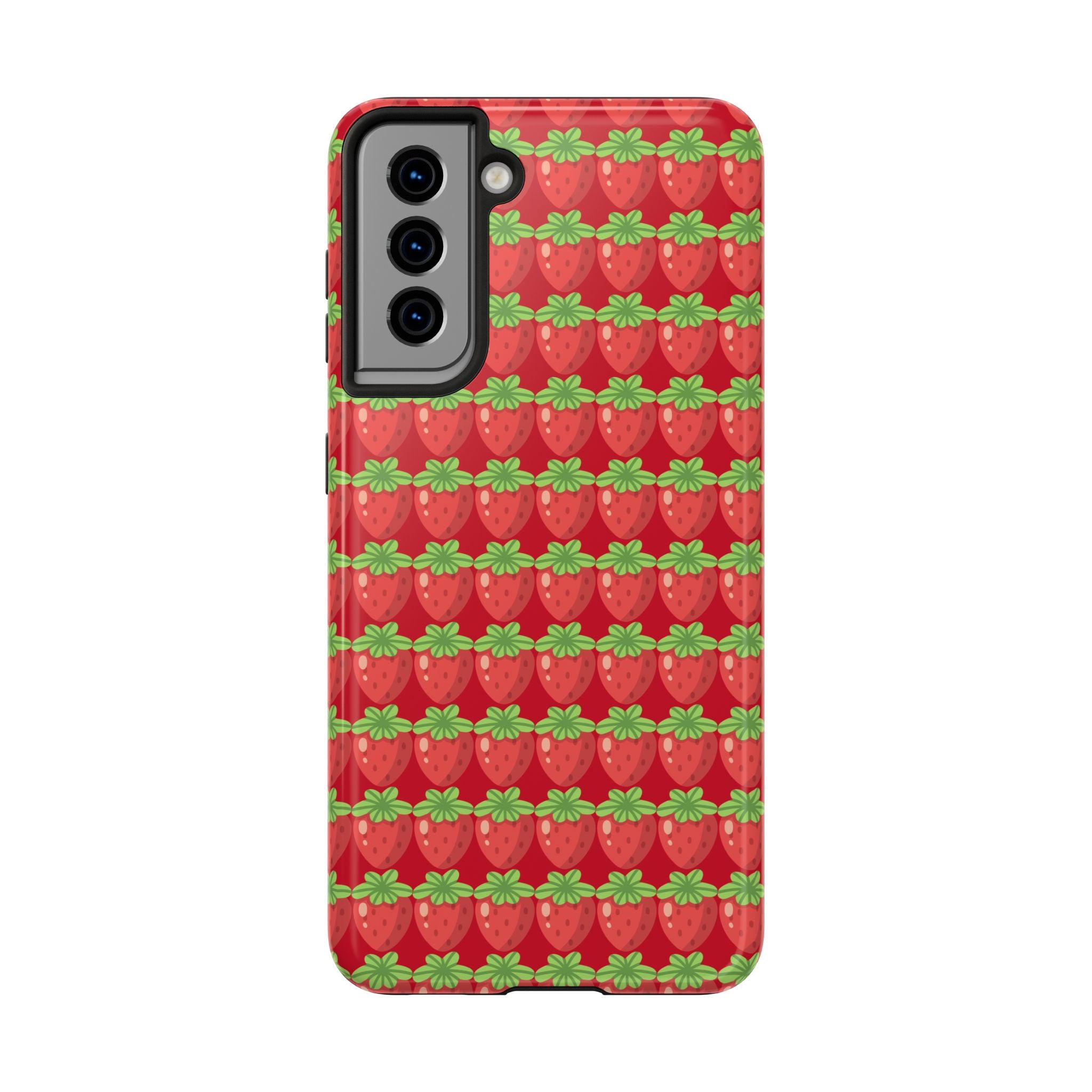 Strawberry Pattern Tough Phone Case — Cute Red Fruit Protective Cover