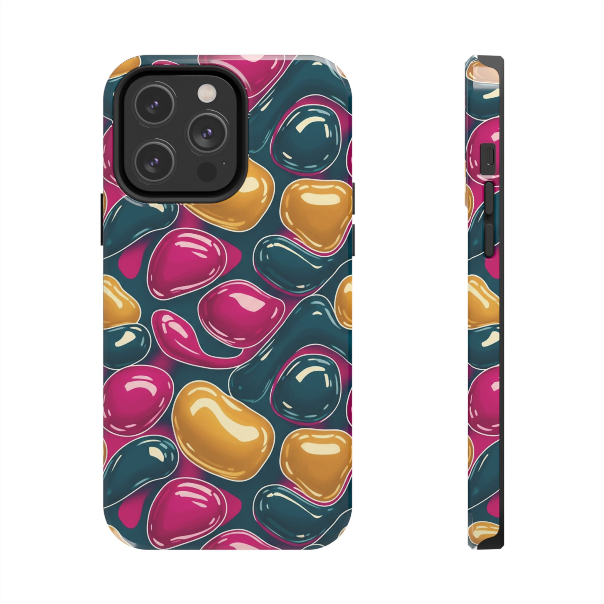 Abstract Colorful Blob Phone Case — Bold Teal, Magenta & Gold Protective Cover