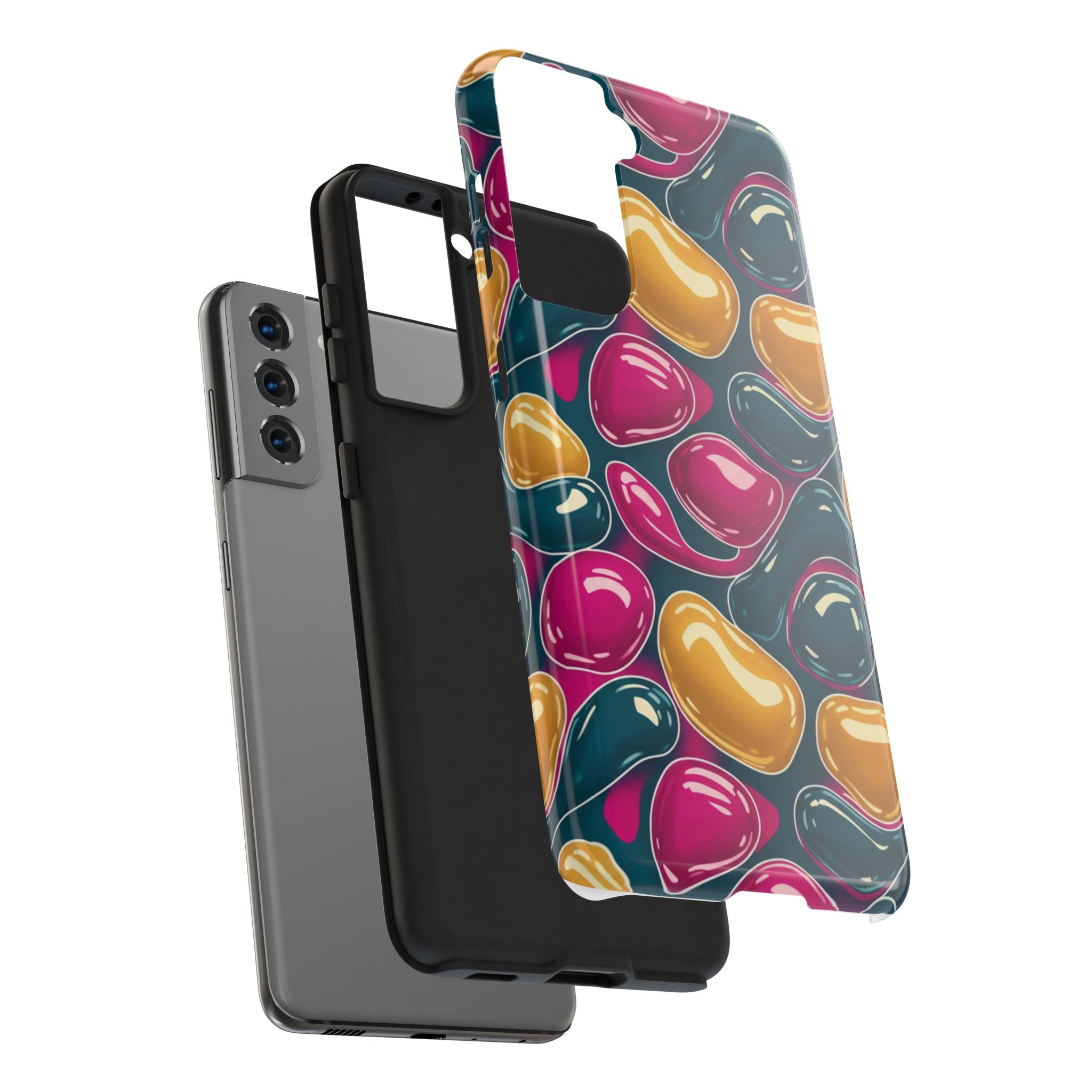 Abstract Colorful Blob Phone Case — Bold Teal, Magenta & Gold Protective Cover