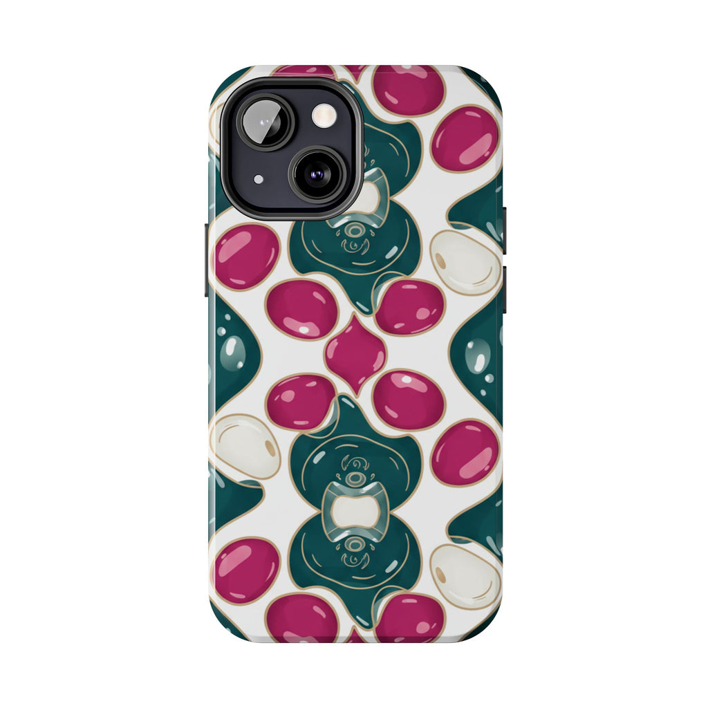 Floral Jewel Pattern Tough Phone Case — Teal & Fuchsia Protective Cover