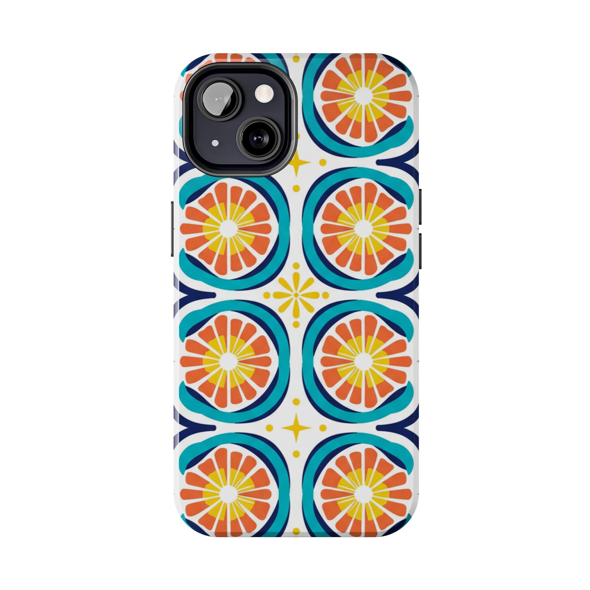 Citrus Tile Tough Phone Case — Colorful Retro Orange Slice Pattern