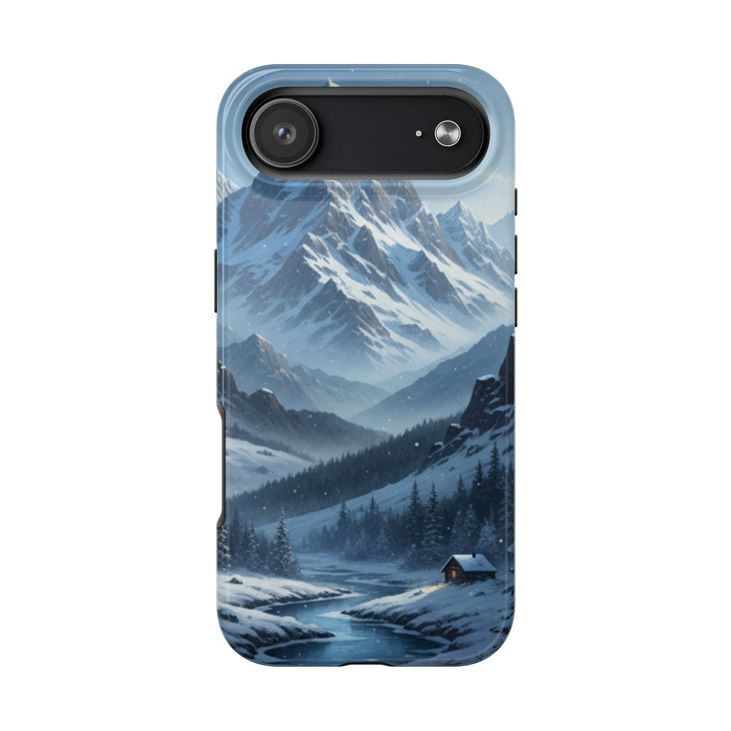 Tough Phone Case — Snowy Mountain Cabin Landscape Protective Phone Cover