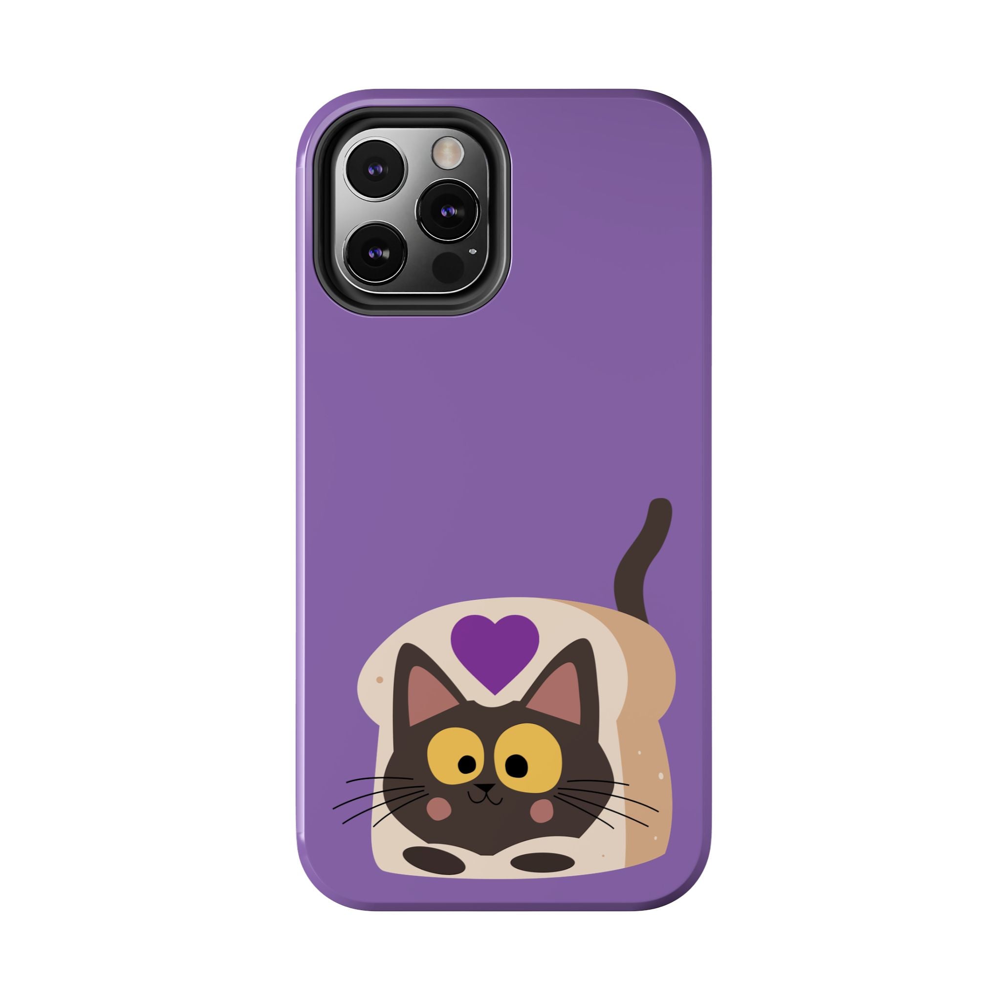 Purple Cute Cat-in-Bread Tough Phone Case — Cute Cat Heart Design
