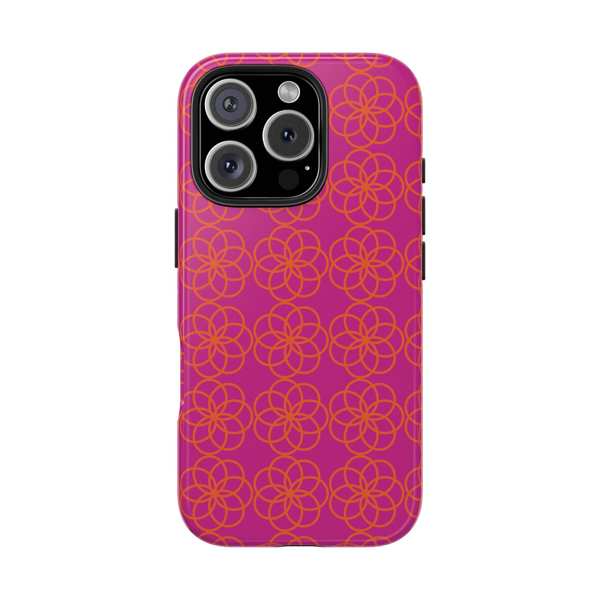 Floral Geometric Tough Phone Case — Pink & Orange Patterned Protective Cover