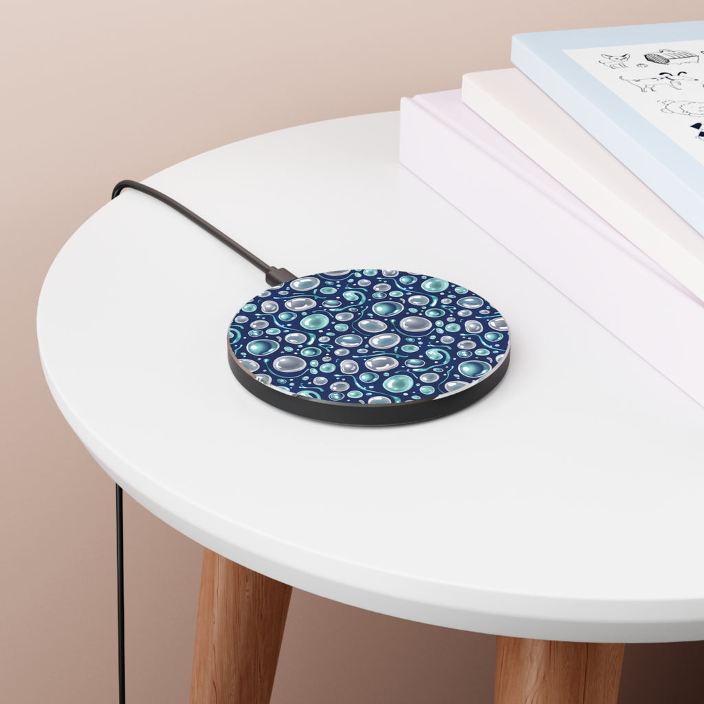 Wireless Charger — Blue Bubbles Pattern Fast Charging Pad