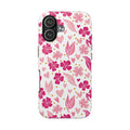 Pink Floral Tough Phone Case — Cherry Blossom Hearts Protective Cover