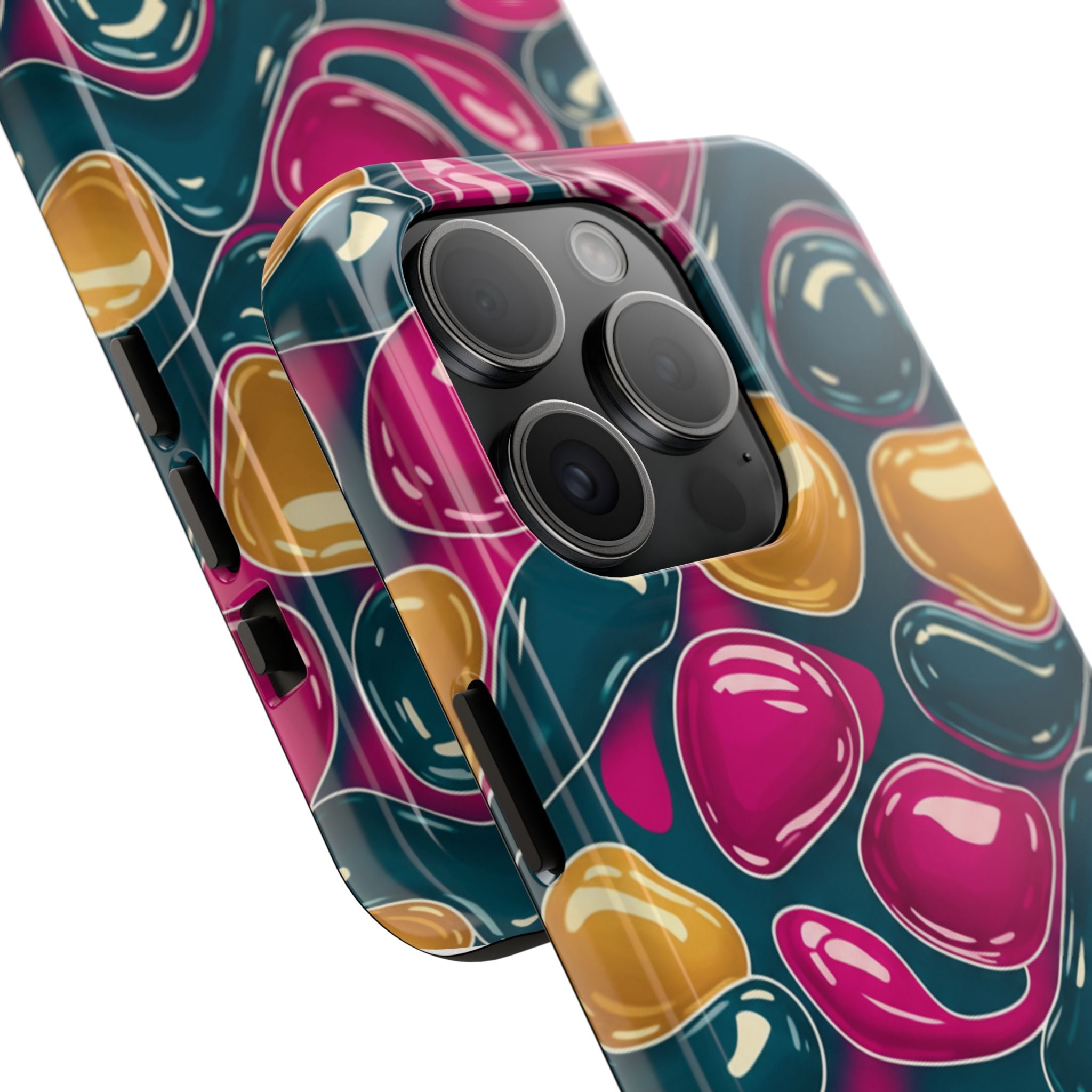 Abstract Colorful Blob Phone Case — Bold Teal, Magenta & Gold Protective Cover