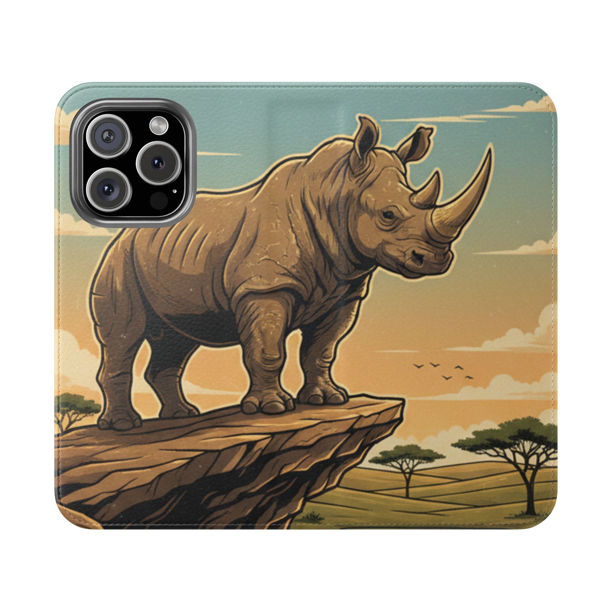 Rhino Sunset Flip Phone Case – Safari Wildlife Wallet Case