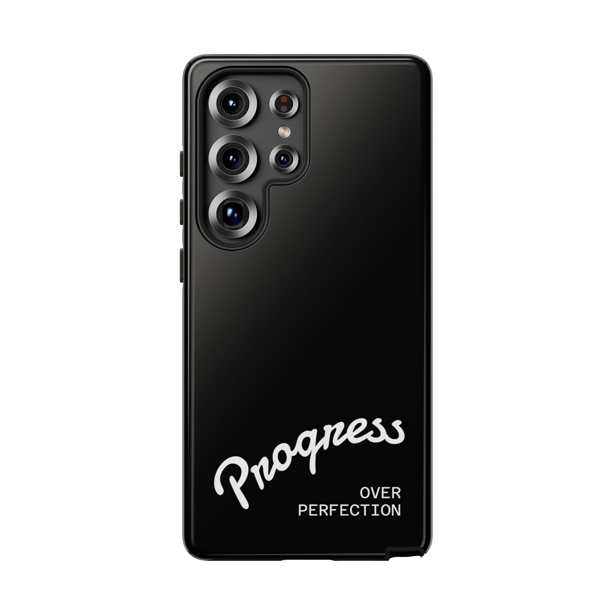 Phone Case - "Progress Over Perfection" Glossy Black Protective Cover