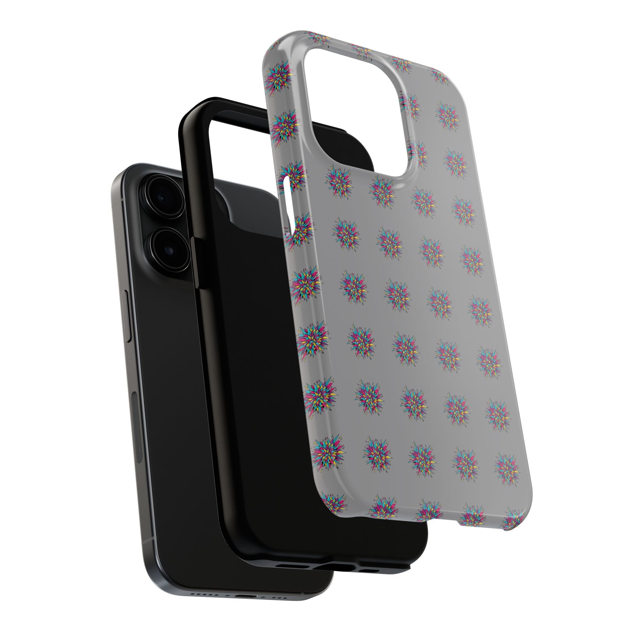 Tough Phone Case — Abstract Floral Burst Pattern on Gray (Protective Slim Fit)