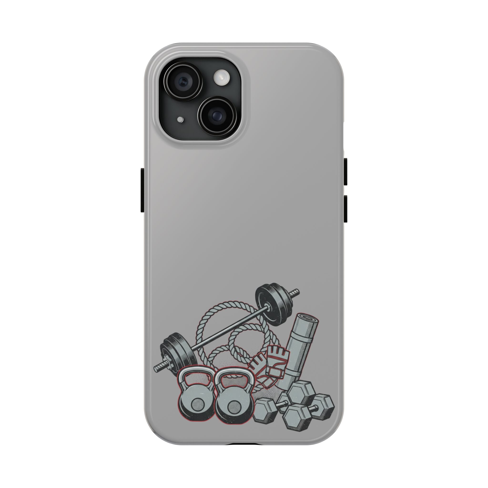 Fitness Gear Tough Phone Case — Dumbbells, Kettlebells & Jump Rope Design