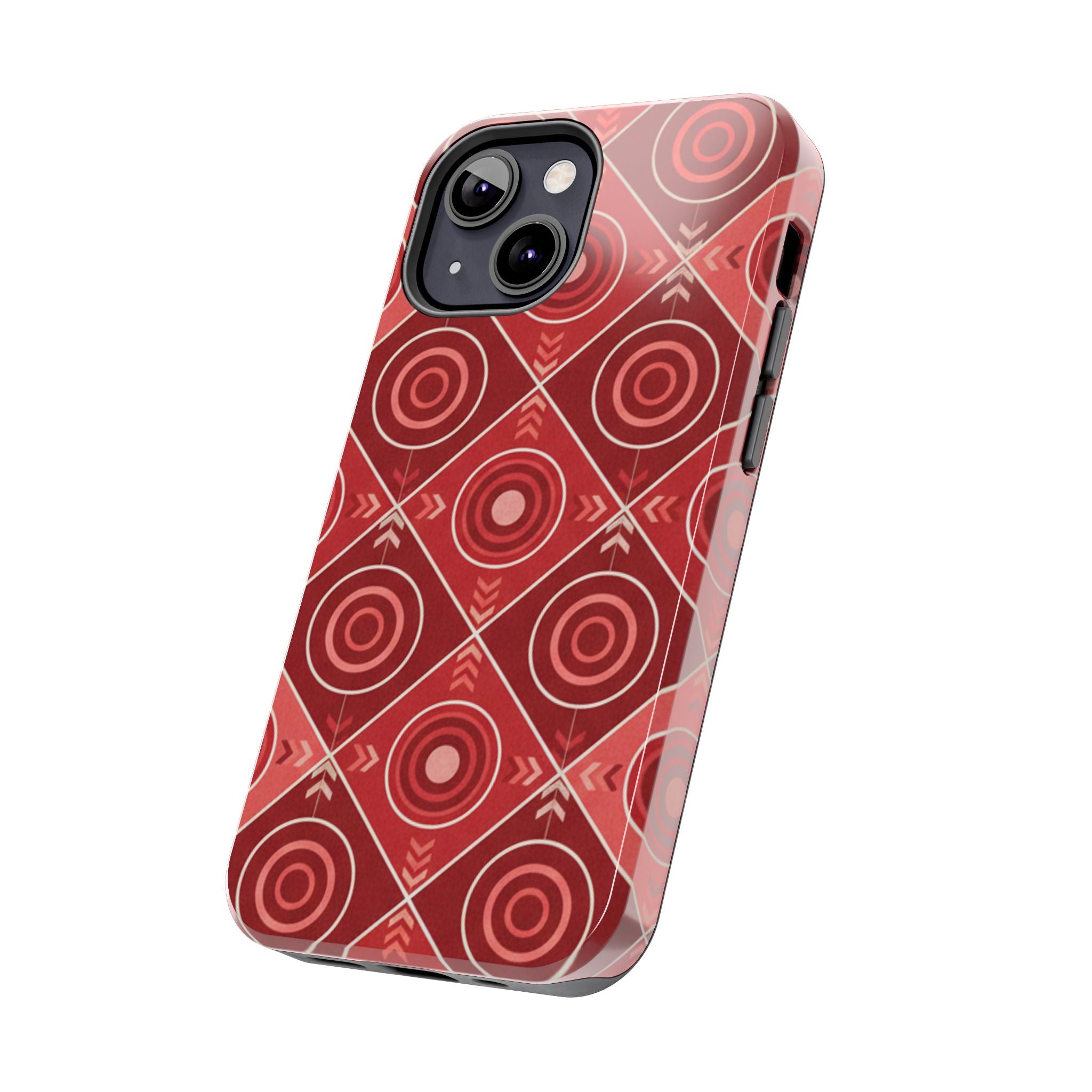 Red Geometric Target Pattern Tough Phone Case — Protective Abstract Retro Design