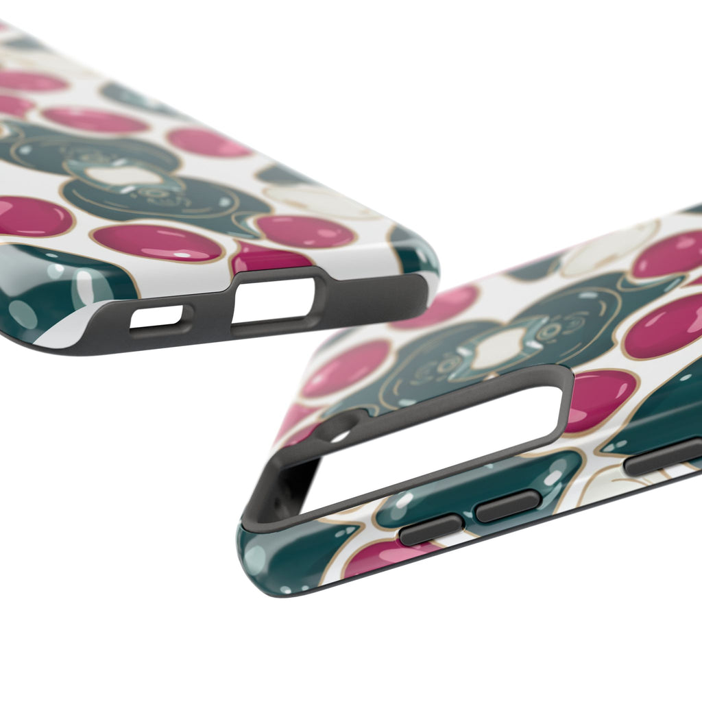 Floral Jewel Pattern Tough Phone Case — Teal & Fuchsia Protective Cover