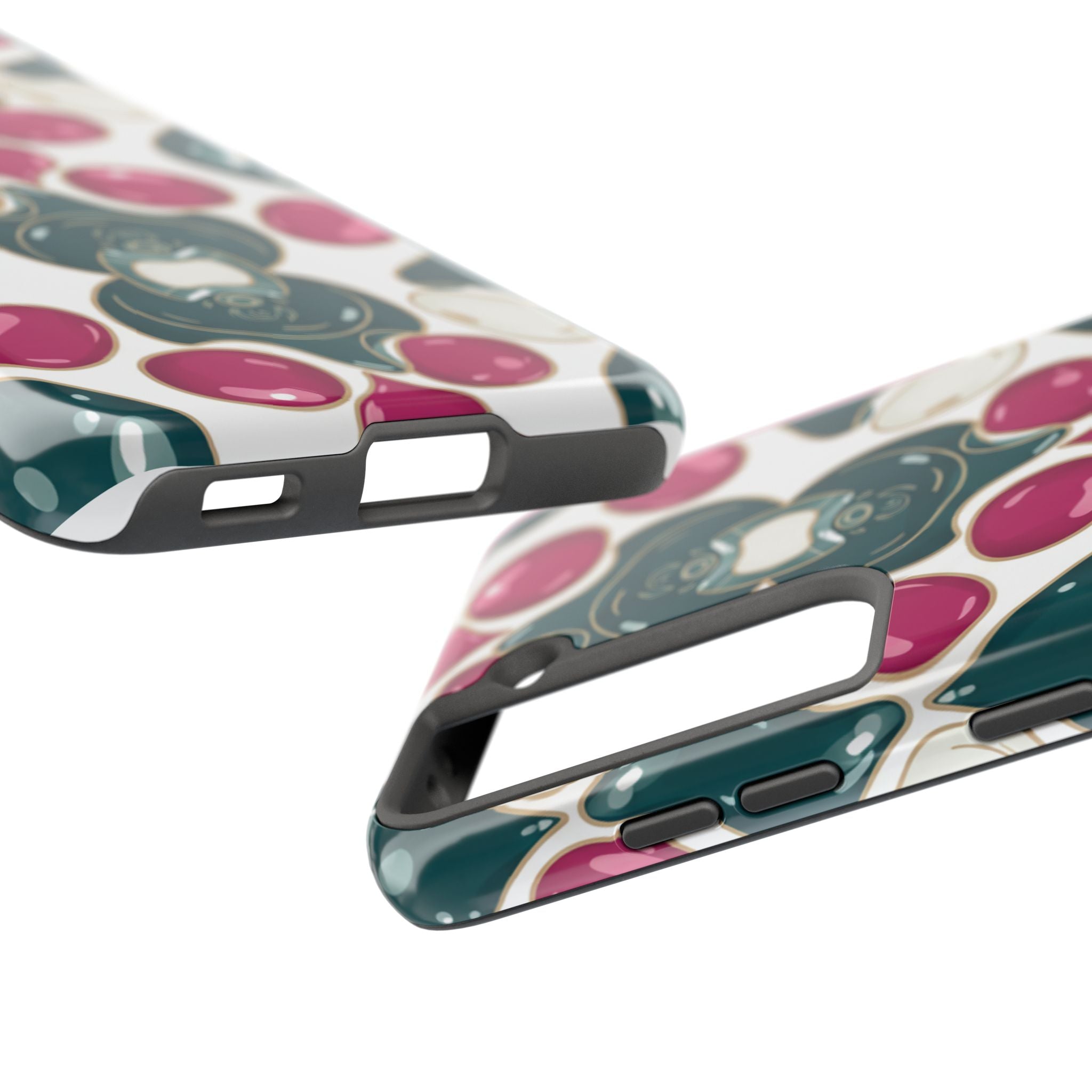 Floral Jewel Pattern Tough Phone Case — Teal & Fuchsia Protective Cover