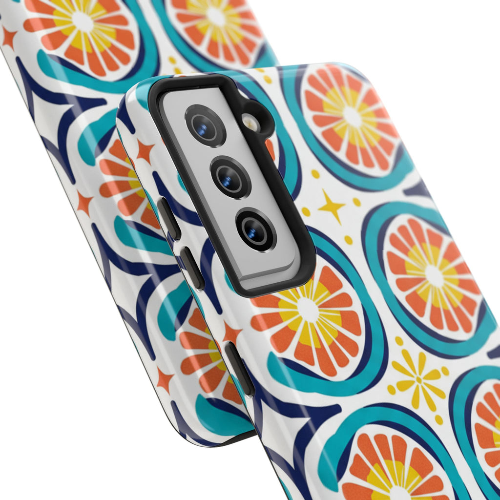 Citrus Tile Tough Phone Case — Colorful Retro Orange Slice Pattern