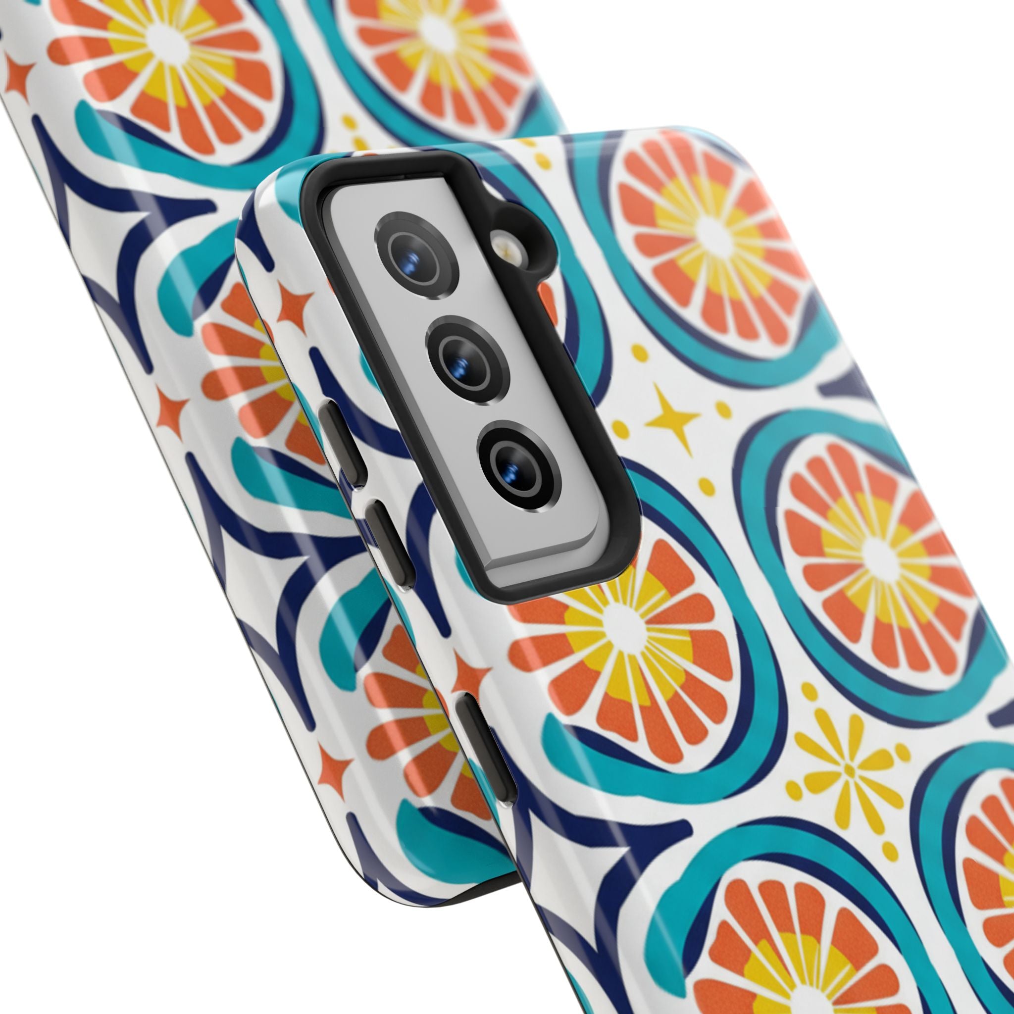 Citrus Tile Tough Phone Case — Colorful Retro Orange Slice Pattern