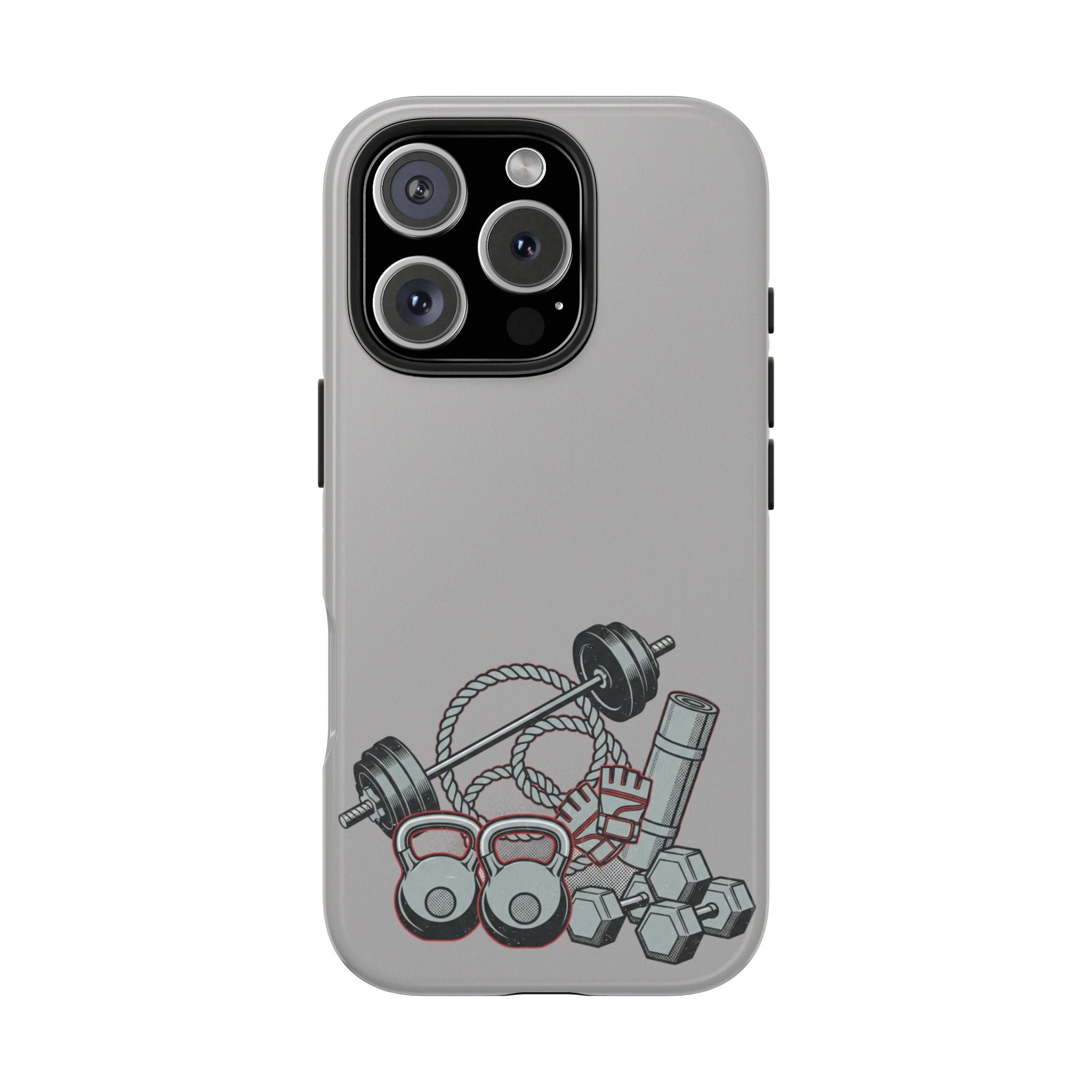 Fitness Gear Tough Phone Case — Dumbbells, Kettlebells & Jump Rope Design