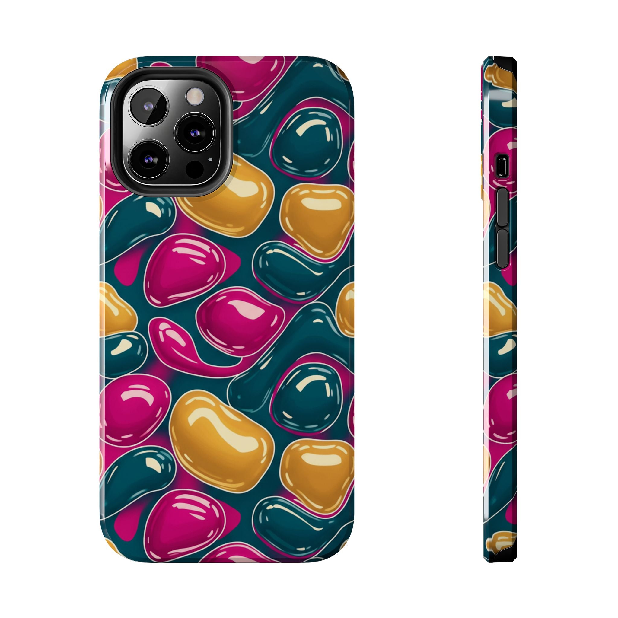 Abstract Colorful Blob Phone Case — Bold Teal, Magenta & Gold Protective Cover