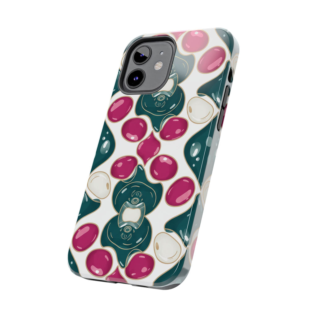 Floral Jewel Pattern Tough Phone Case — Teal & Fuchsia Protective Cover