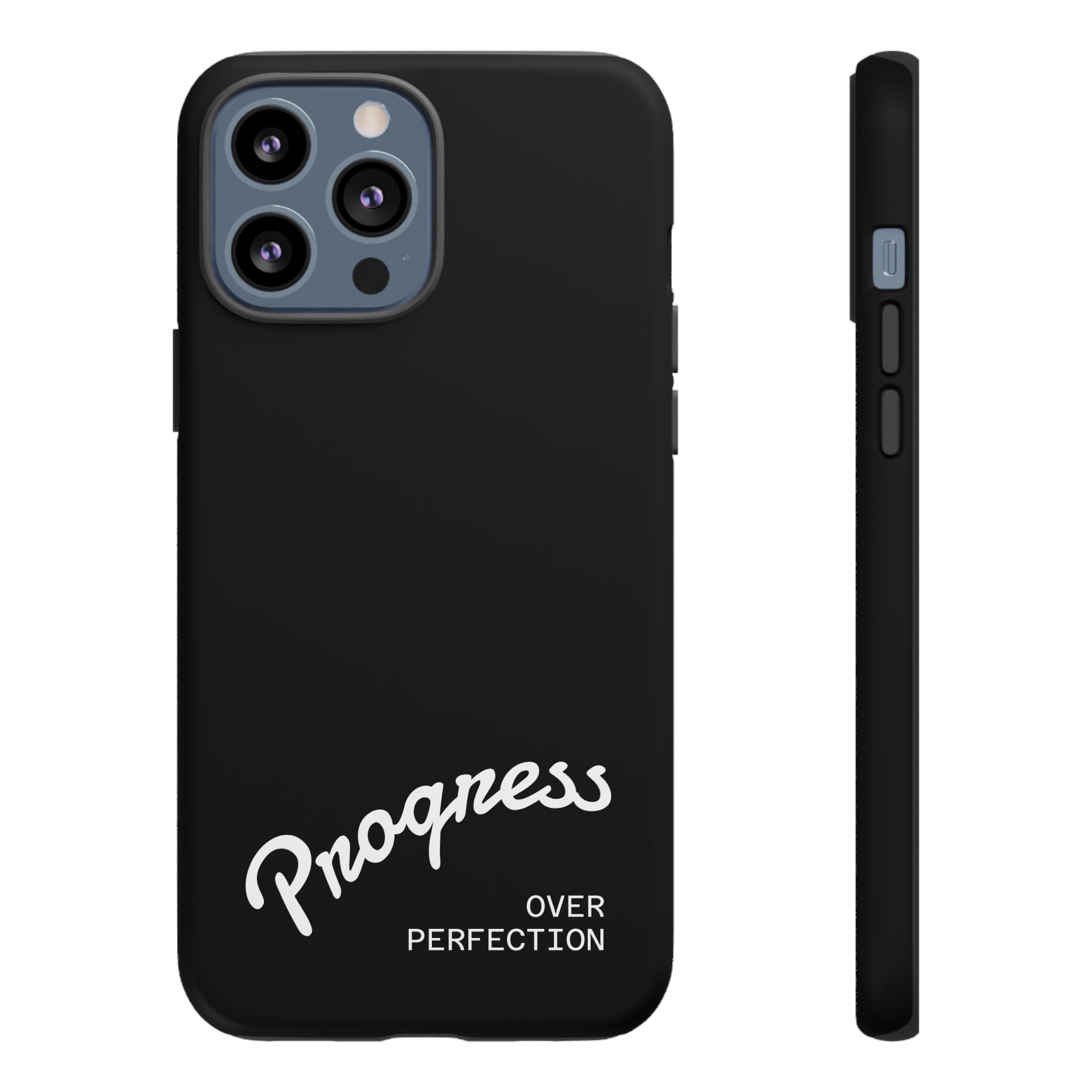 Phone Case - "Progress Over Perfection" Glossy Black Protective Cover