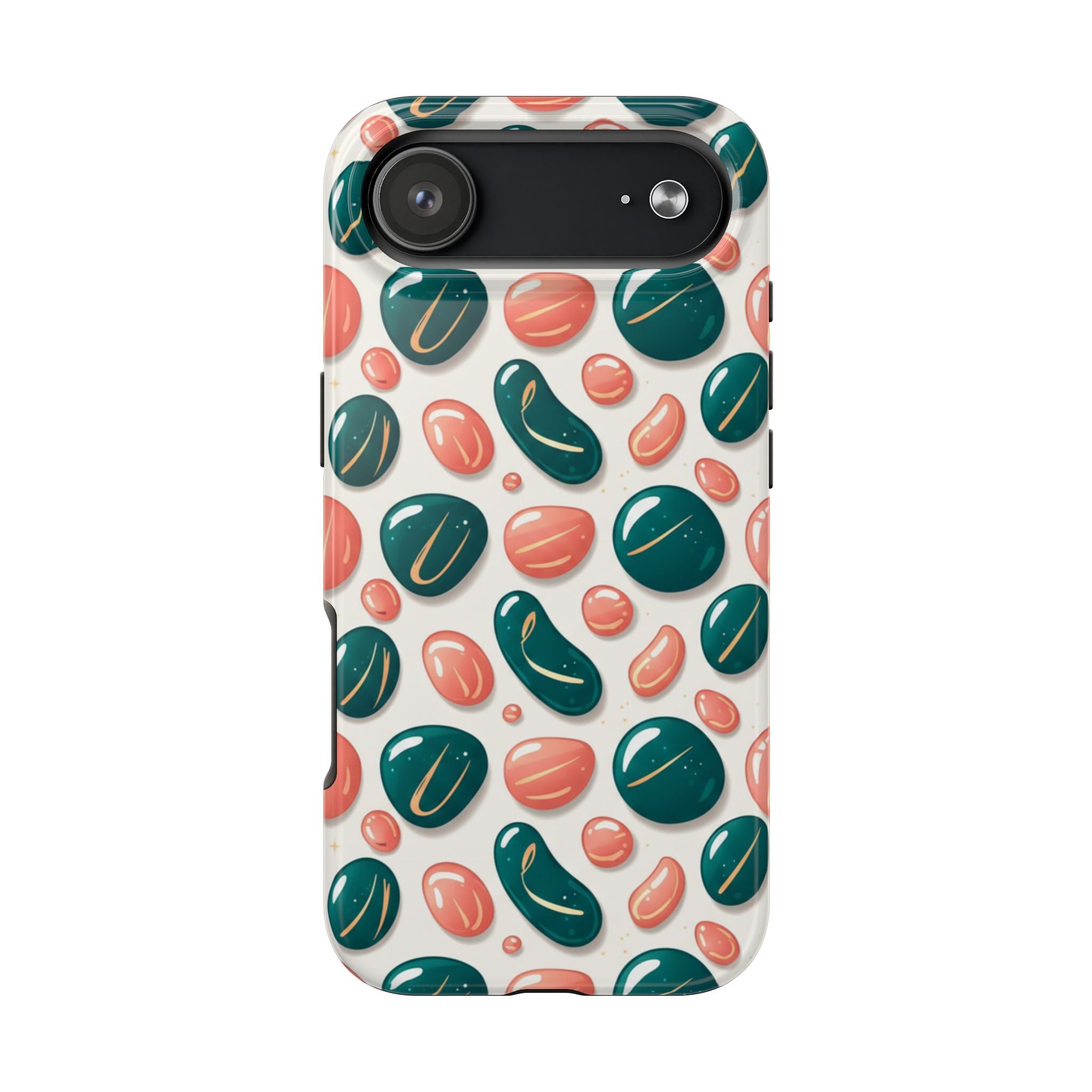 Abstract Pebble Pattern Tough Phone Case — Coral & Teal Protective Cover