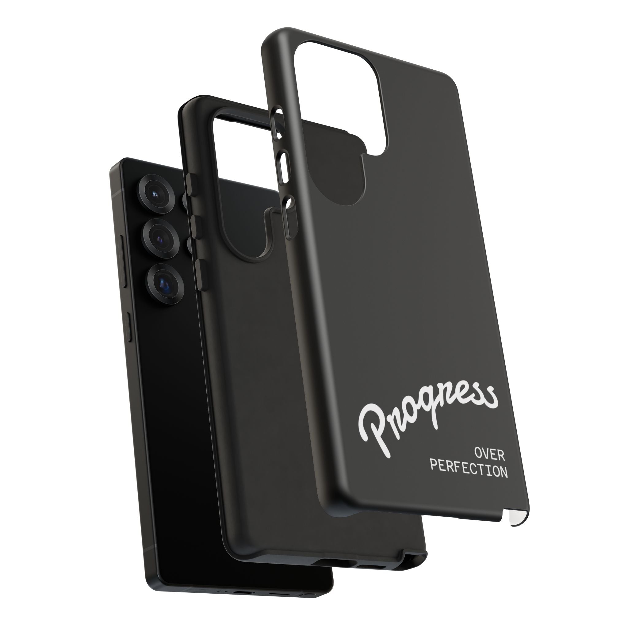 Phone Case - "Progress Over Perfection" Glossy Black Protective Cover