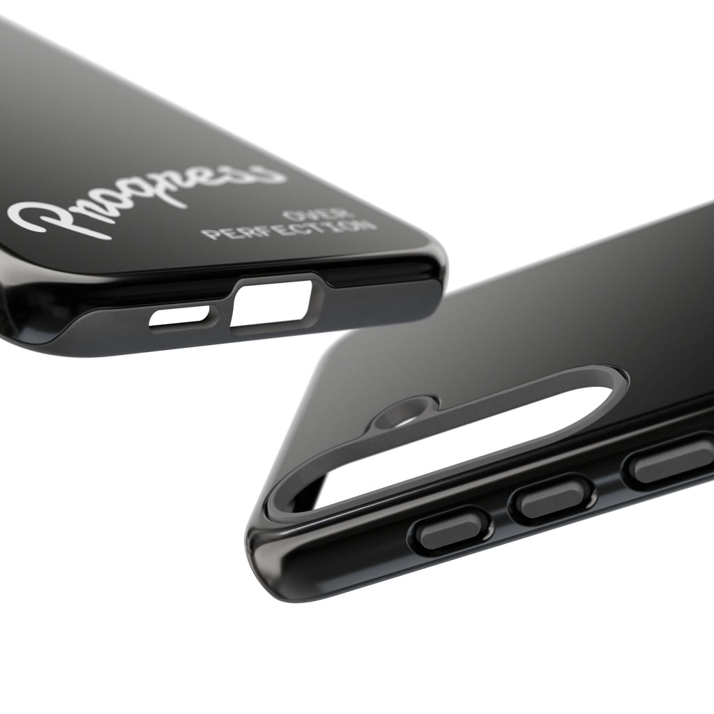 Phone Case - "Progress Over Perfection" Glossy Black Protective Cover