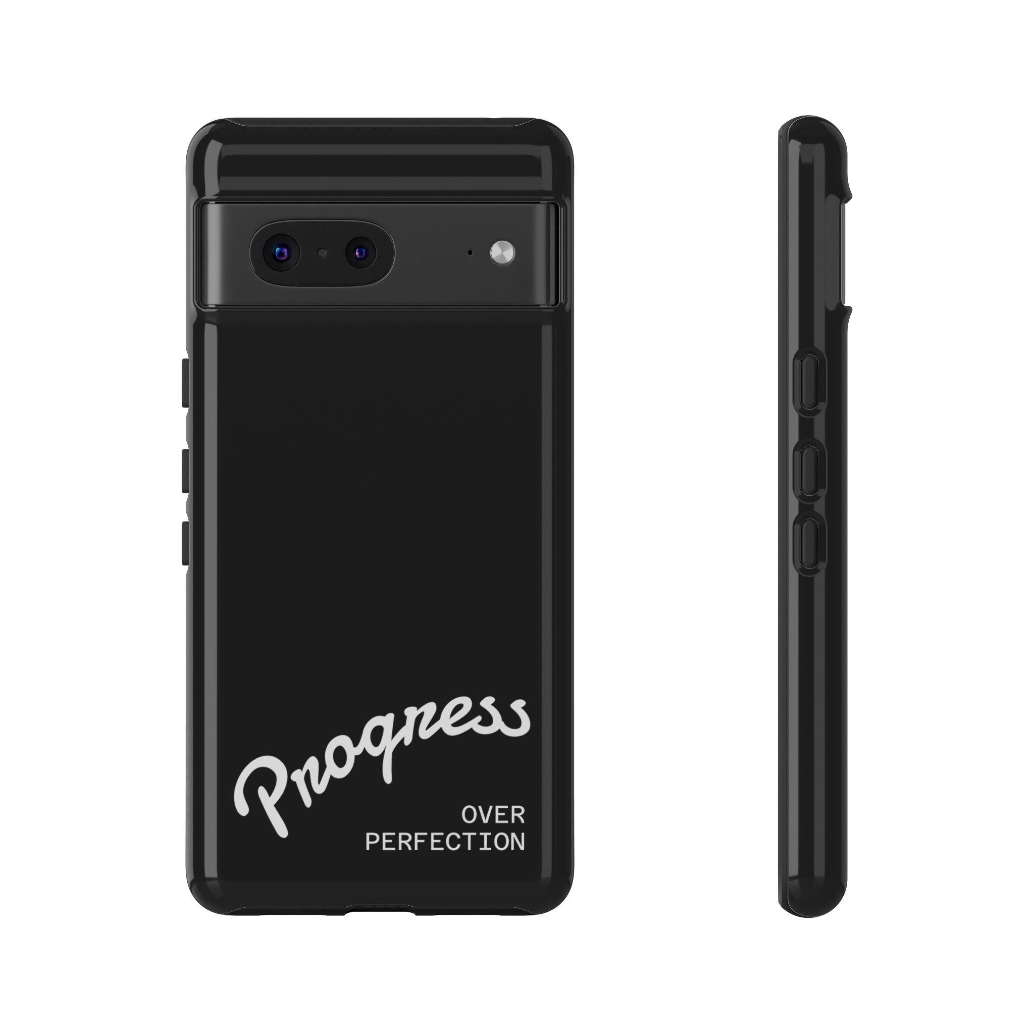 Phone Case - "Progress Over Perfection" Glossy Black Protective Cover