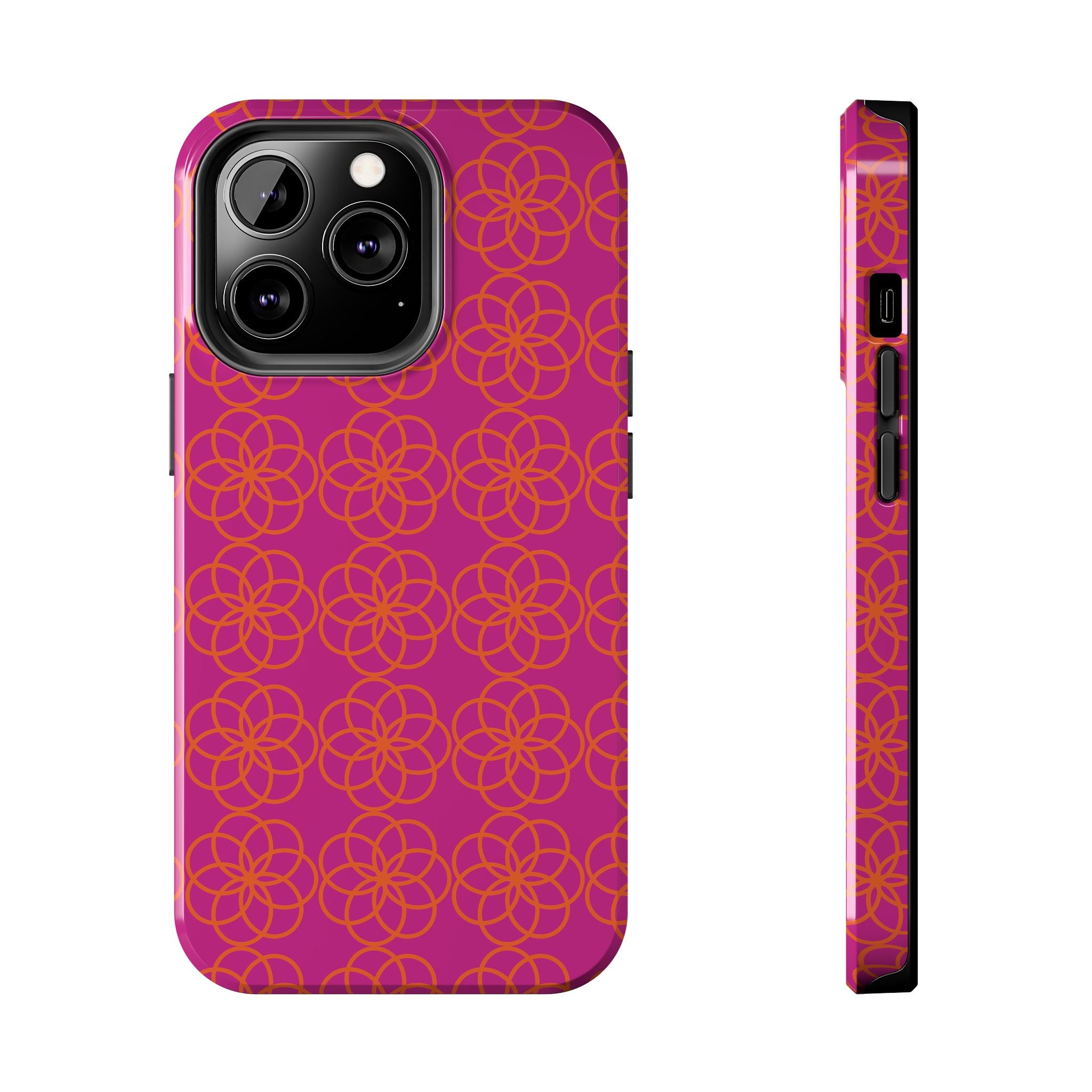 Floral Geometric Tough Phone Case — Pink & Orange Patterned Protective Cover