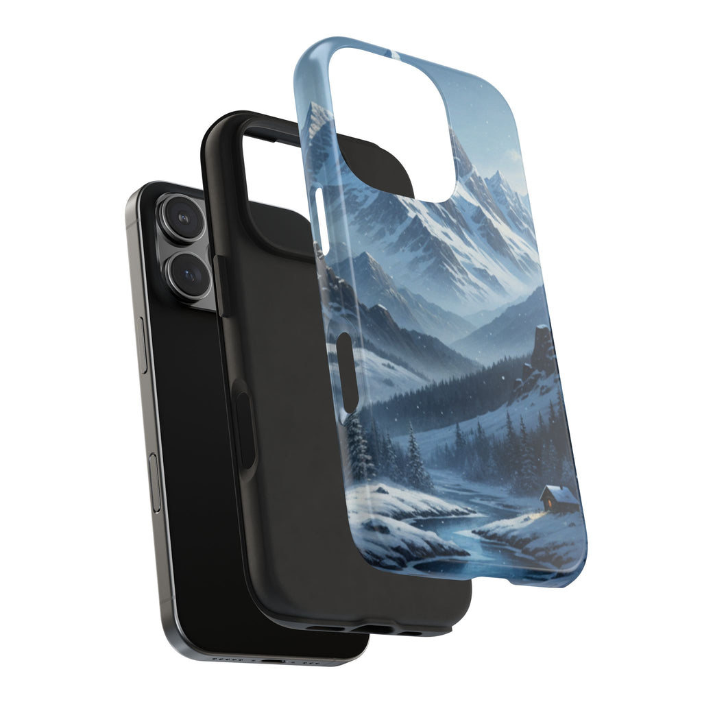 Tough Phone Case — Snowy Mountain Cabin Landscape Protective Phone Cover