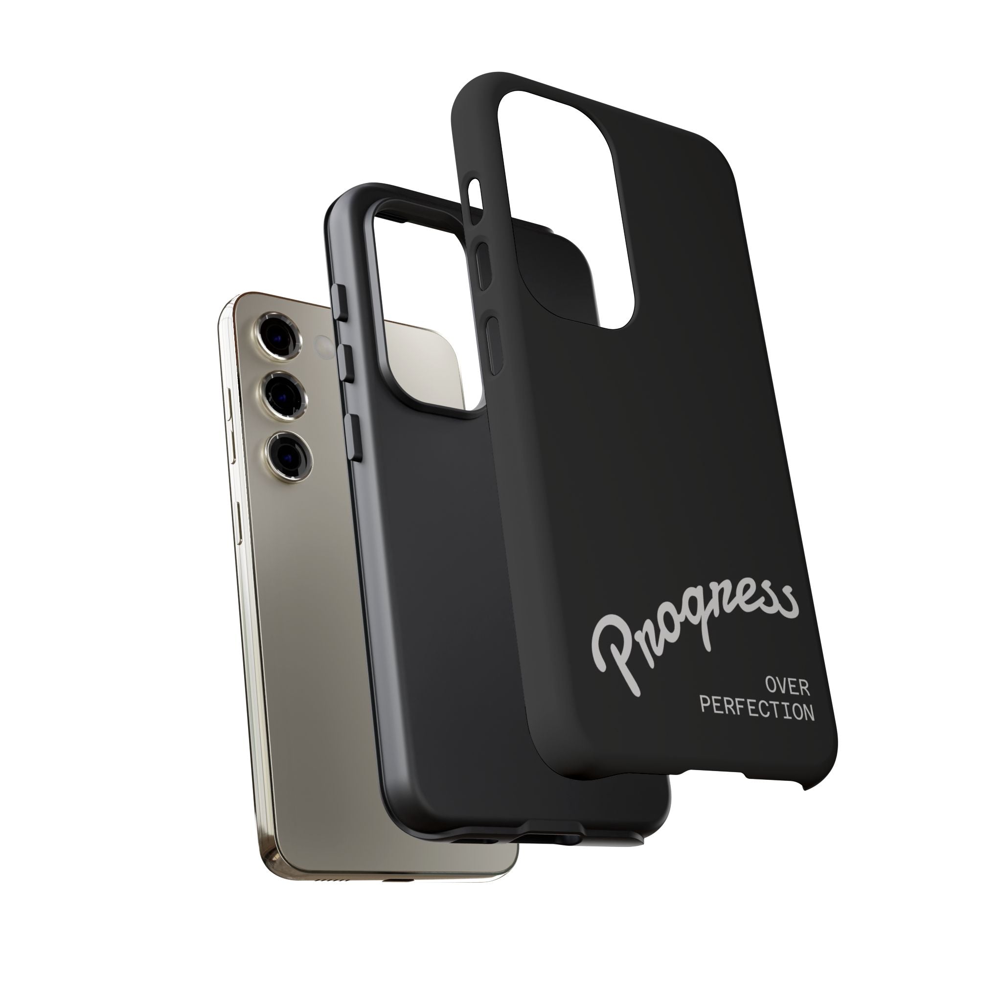 Phone Case - "Progress Over Perfection" Glossy Black Protective Cover