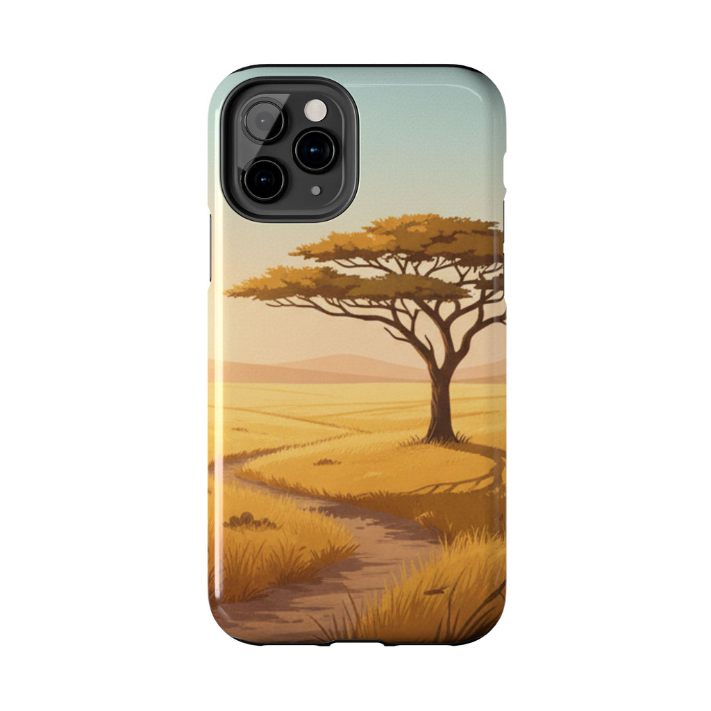 Safari Sunset Tough Phone Case — African Savanna Tree Design