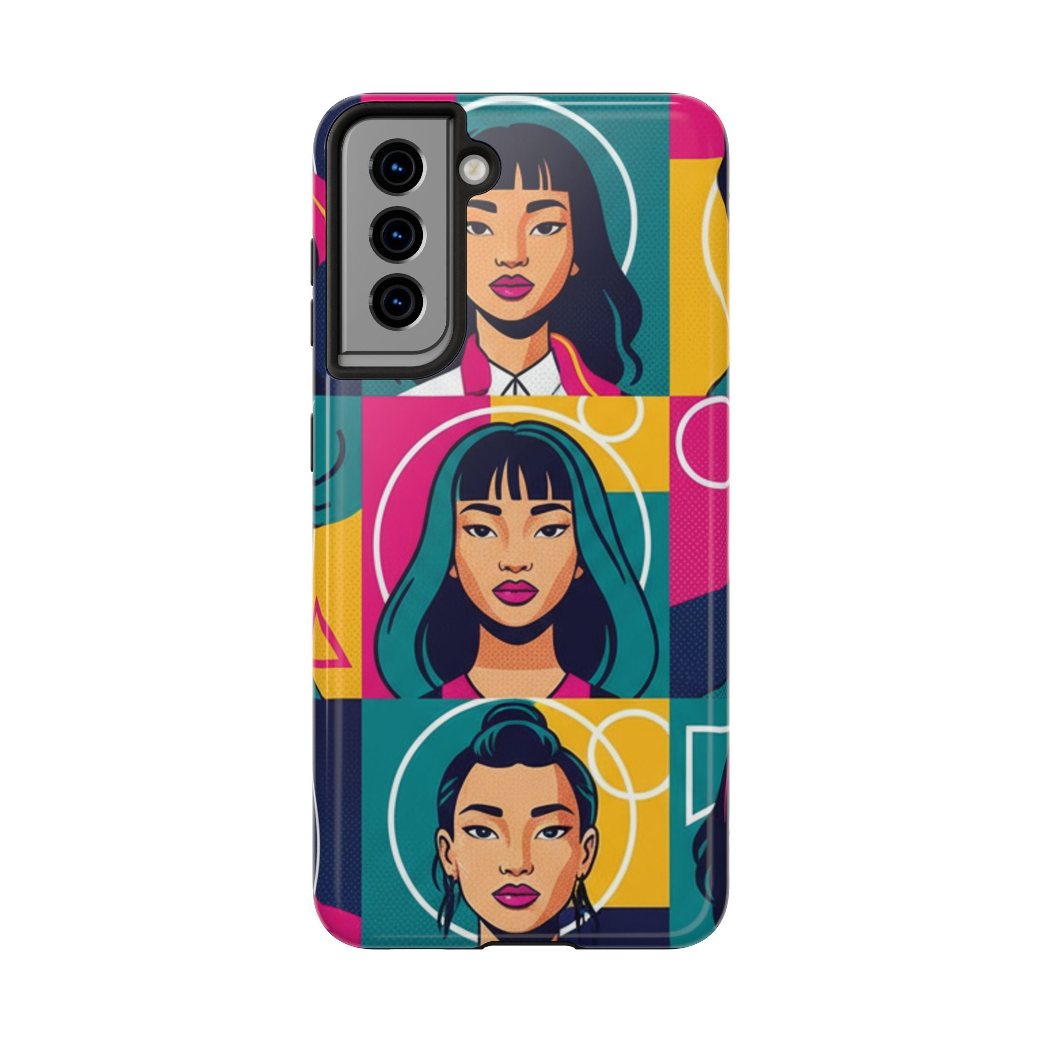 Bold Pop Art Faces Tough Phone Case — Colorful Retro Portrait Protective Cover