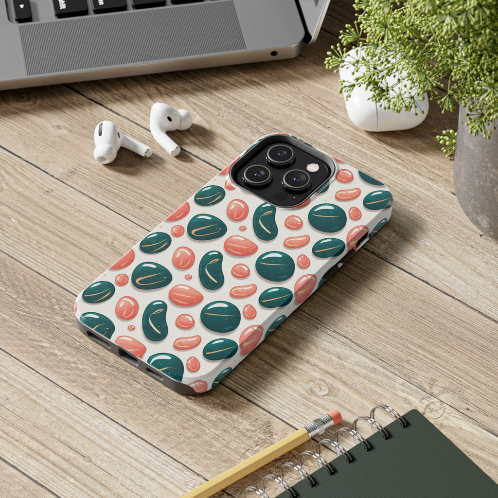 Abstract Pebble Pattern Tough Phone Case — Coral & Teal Protective Cover