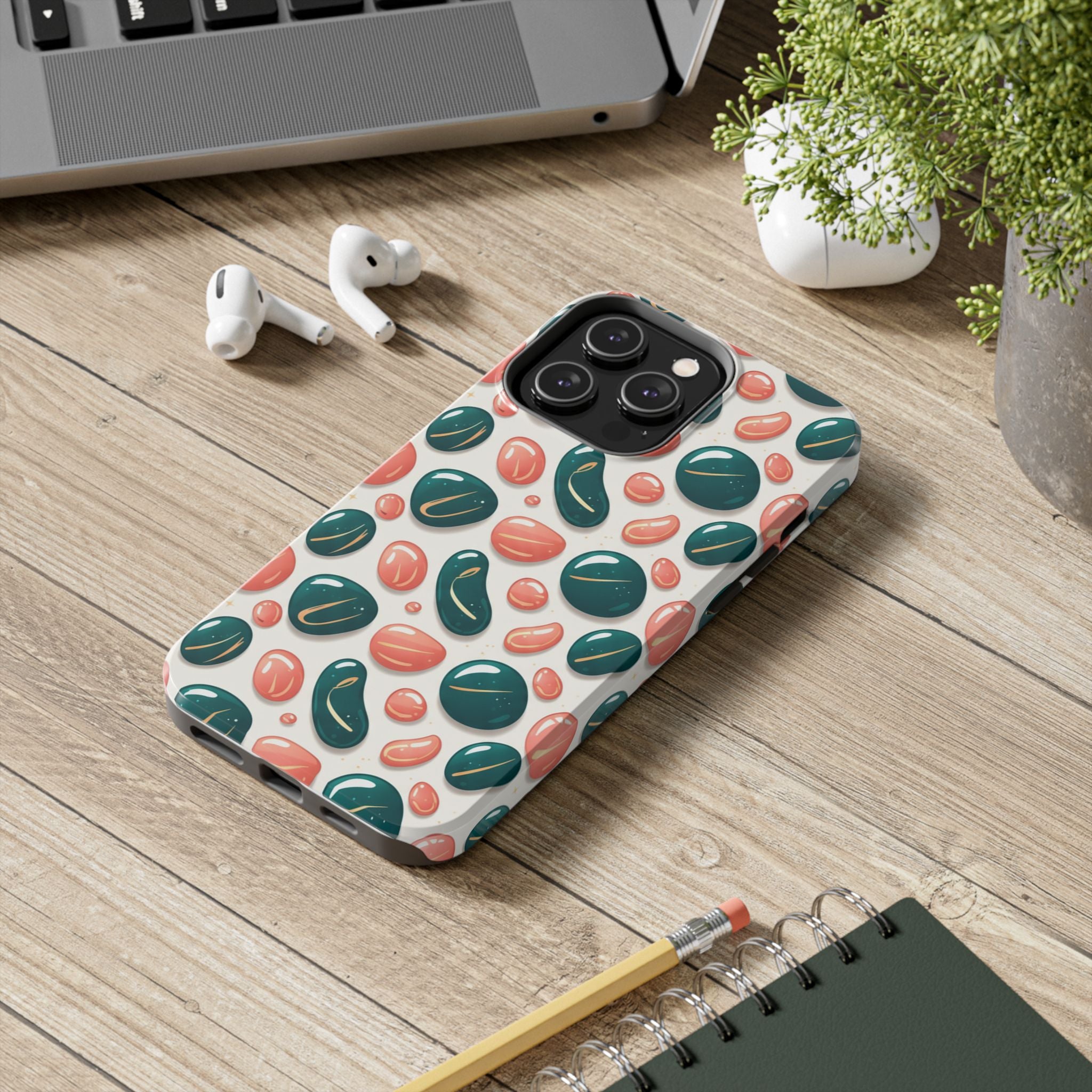 Abstract Pebble Pattern Tough Phone Case — Coral & Teal Protective Cover