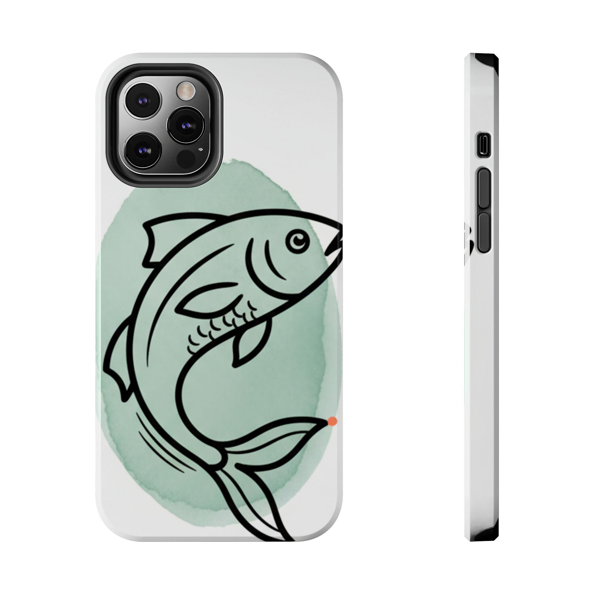 Fish Silhouette Tough Phone Case — Minimalist Aqua Watercolor Design