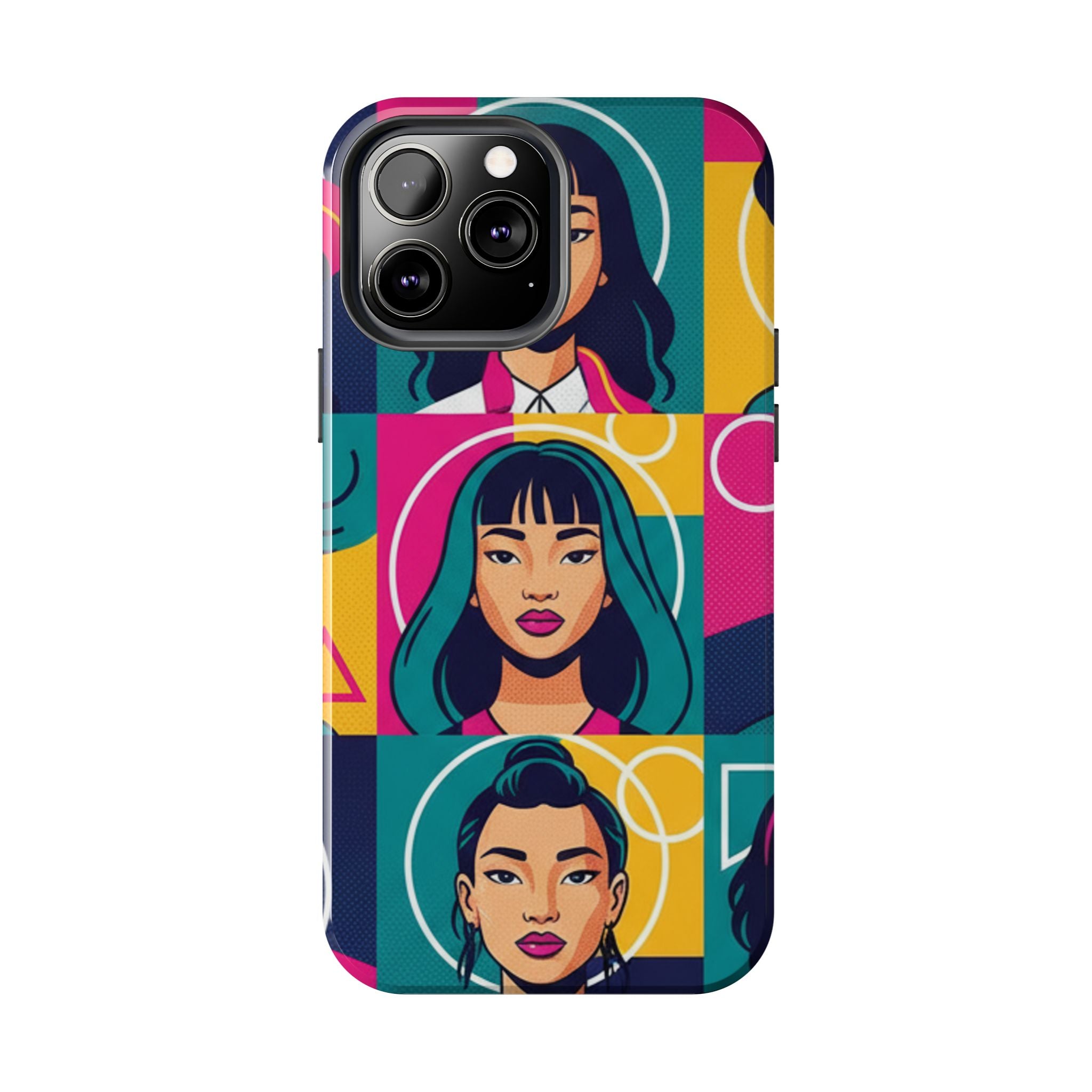 Bold Pop Art Faces Tough Phone Case — Colorful Retro Portrait Protective Cover