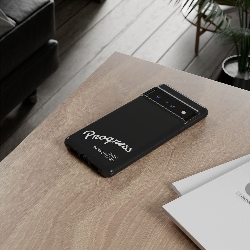Phone Case - "Progress Over Perfection" Glossy Black Protective Cover