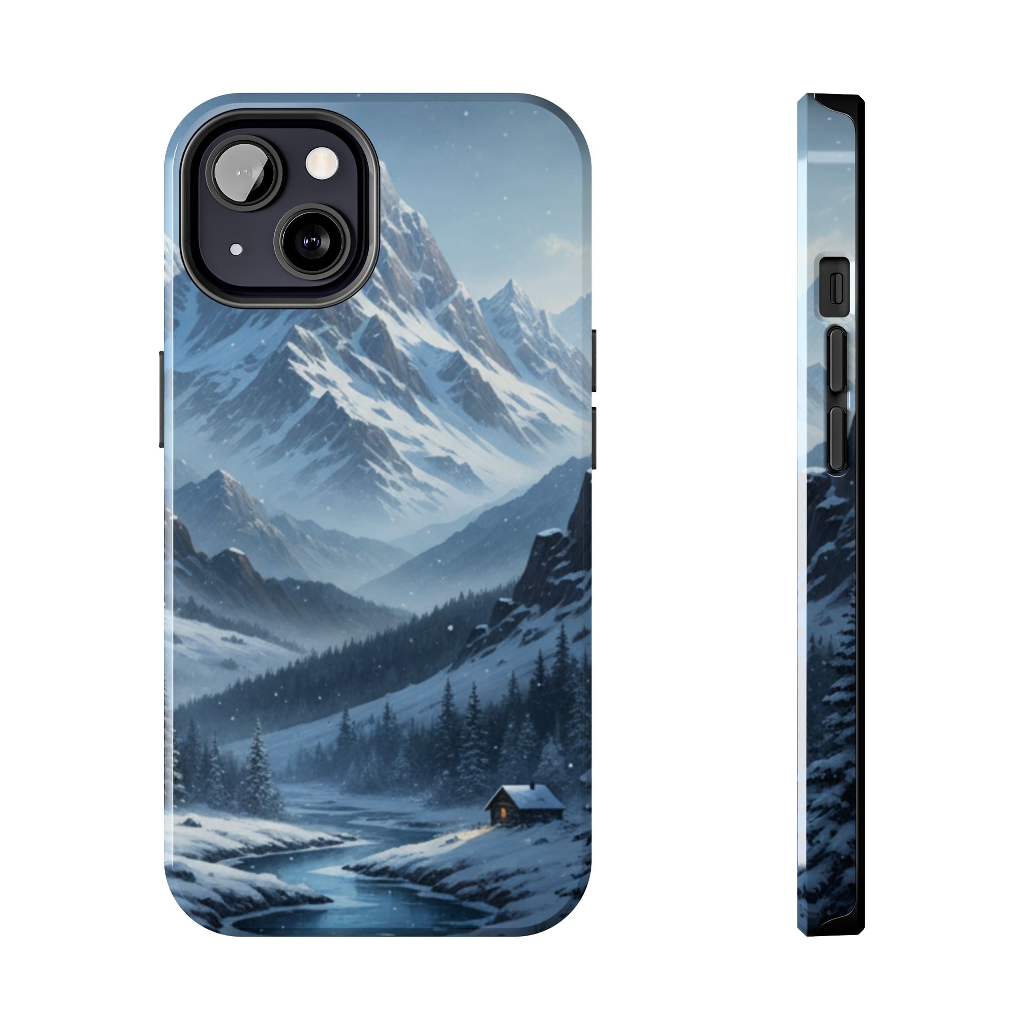 Tough Phone Case — Snowy Mountain Cabin Landscape Protective Phone Cover