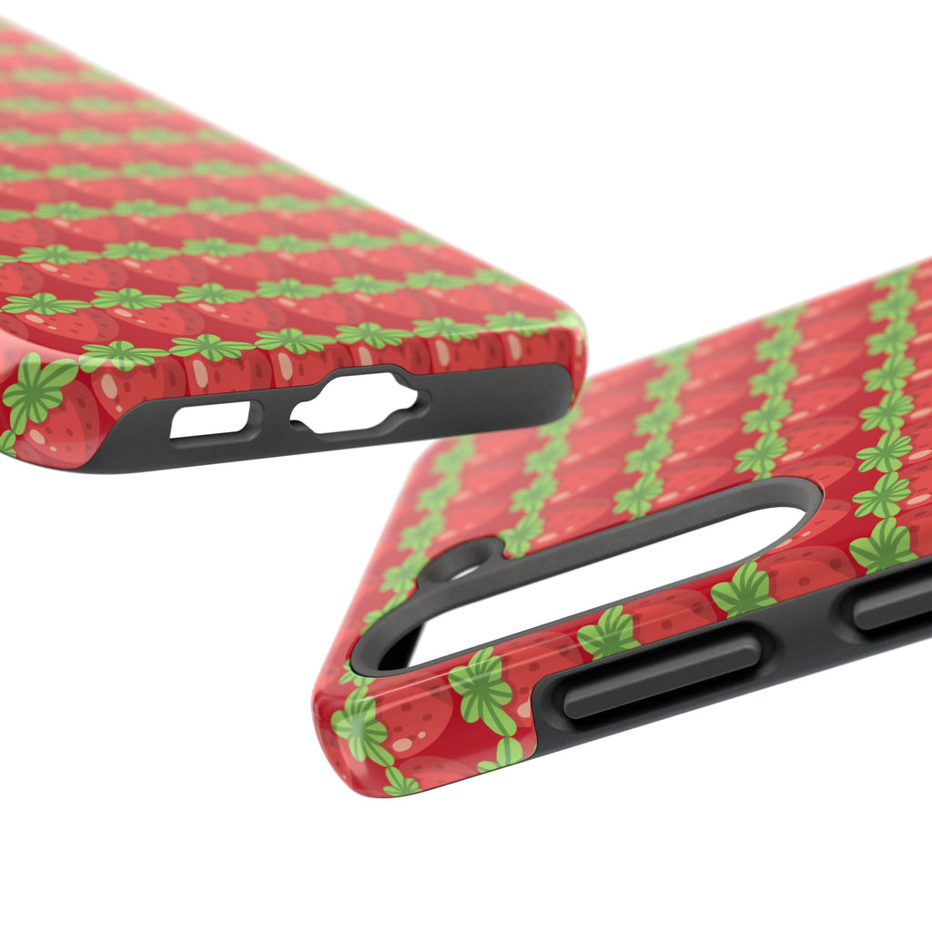 Strawberry Pattern Tough Phone Case — Cute Red Fruit Protective Cover