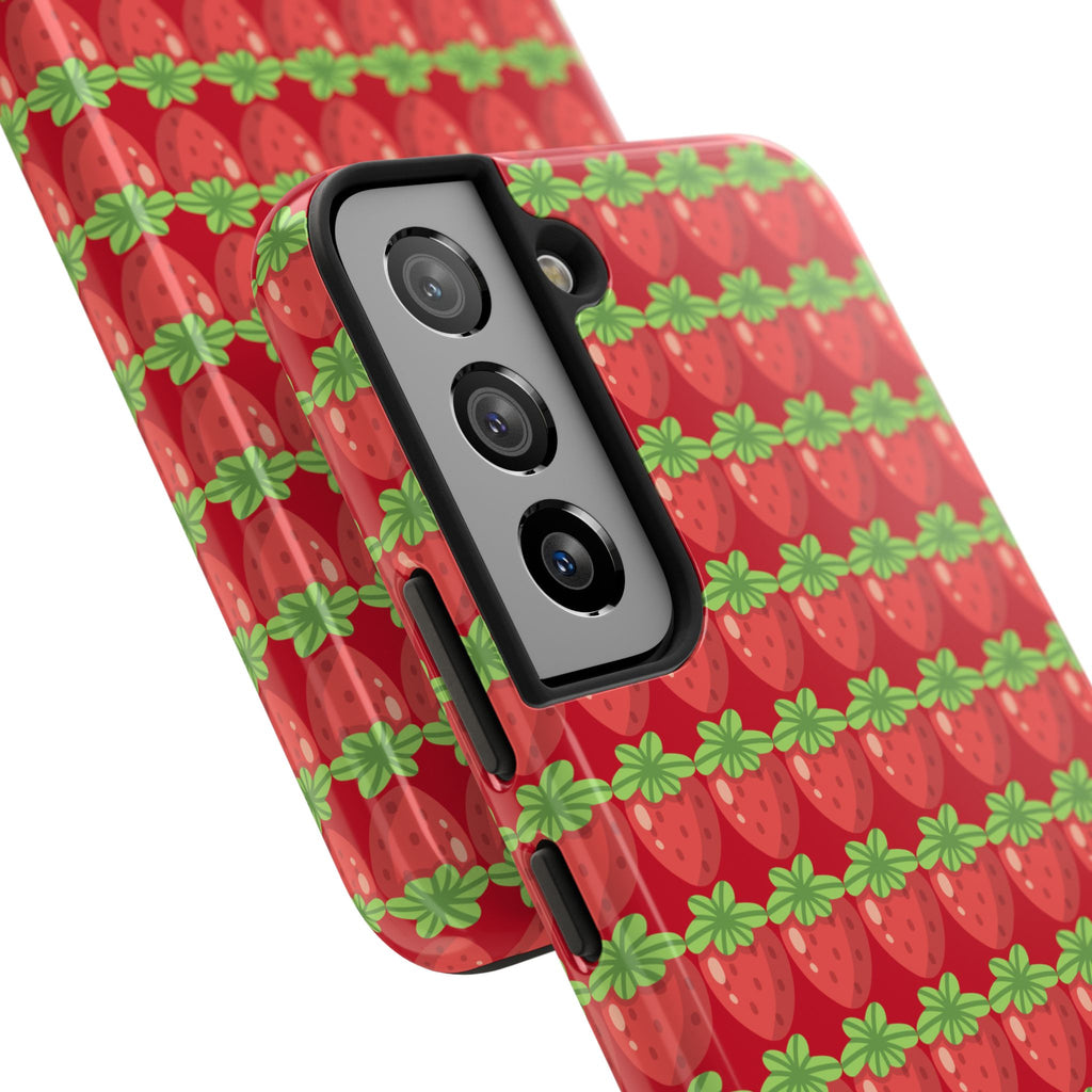 Strawberry Pattern Tough Phone Case — Cute Red Fruit Protective Cover