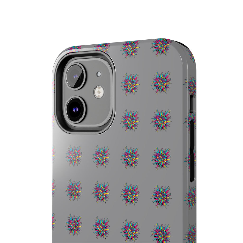 Tough Phone Case — Abstract Floral Burst Pattern on Gray (Protective Slim Fit)