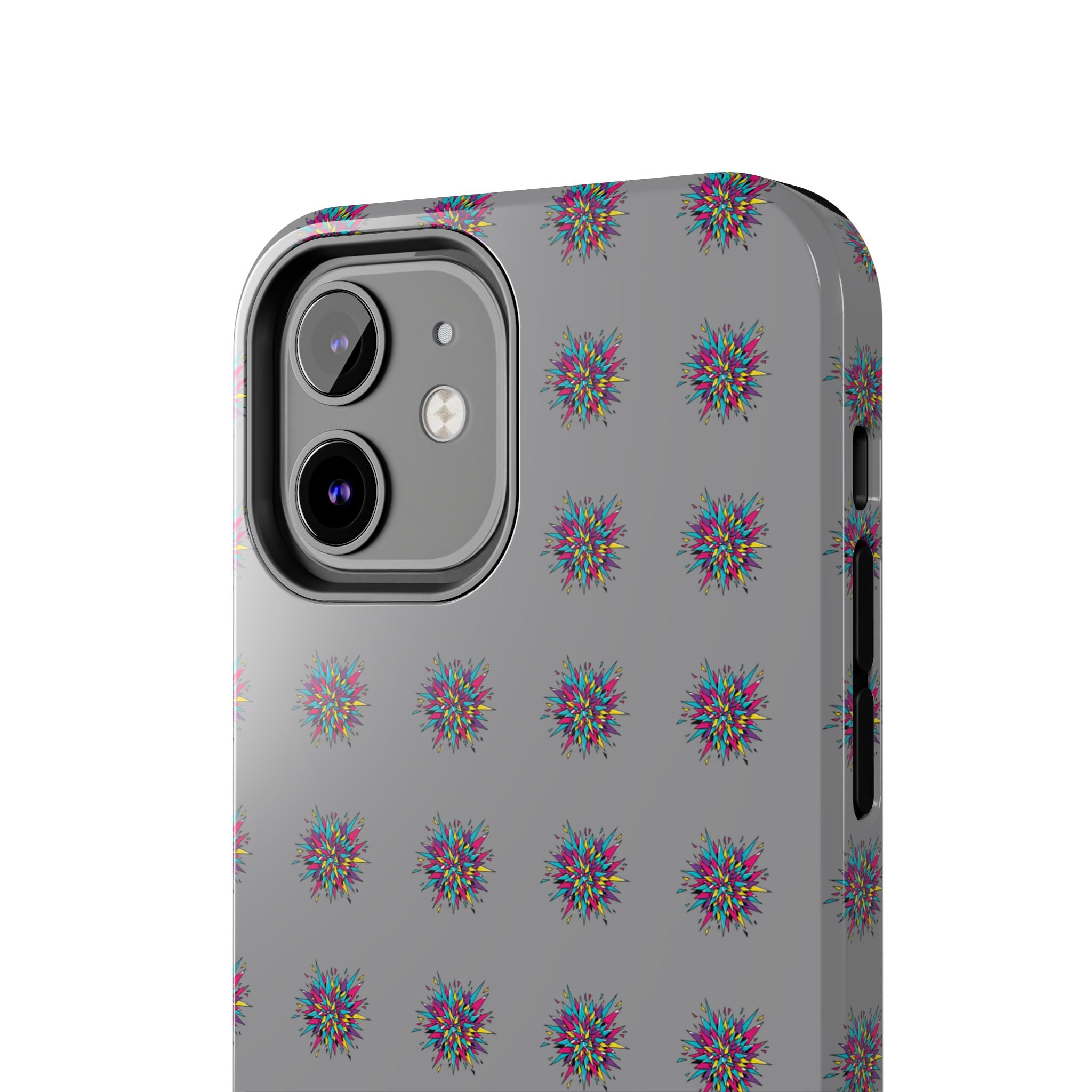 Tough Phone Case — Abstract Floral Burst Pattern on Gray (Protective Slim Fit)