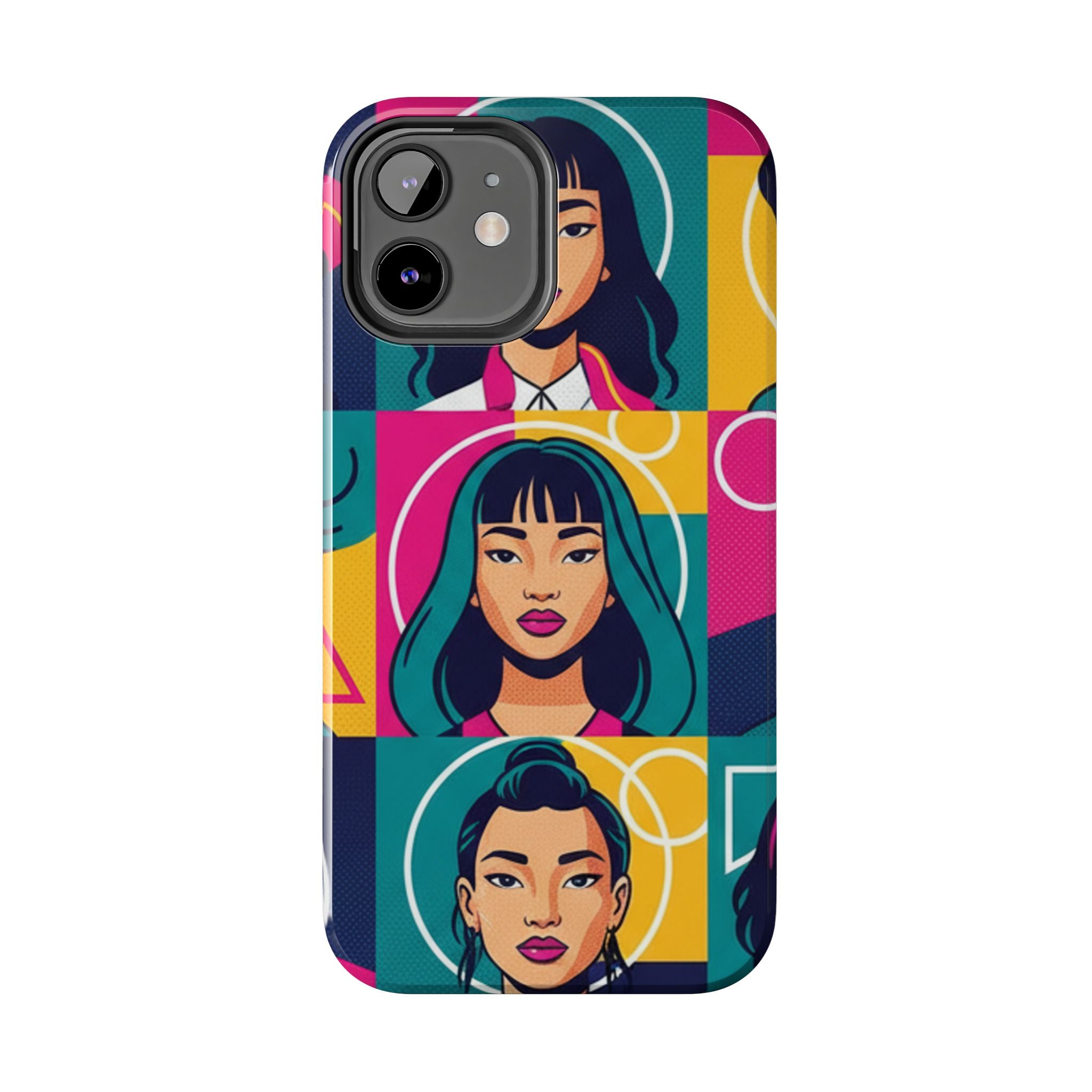 Bold Pop Art Faces Tough Phone Case — Colorful Retro Portrait Protective Cover