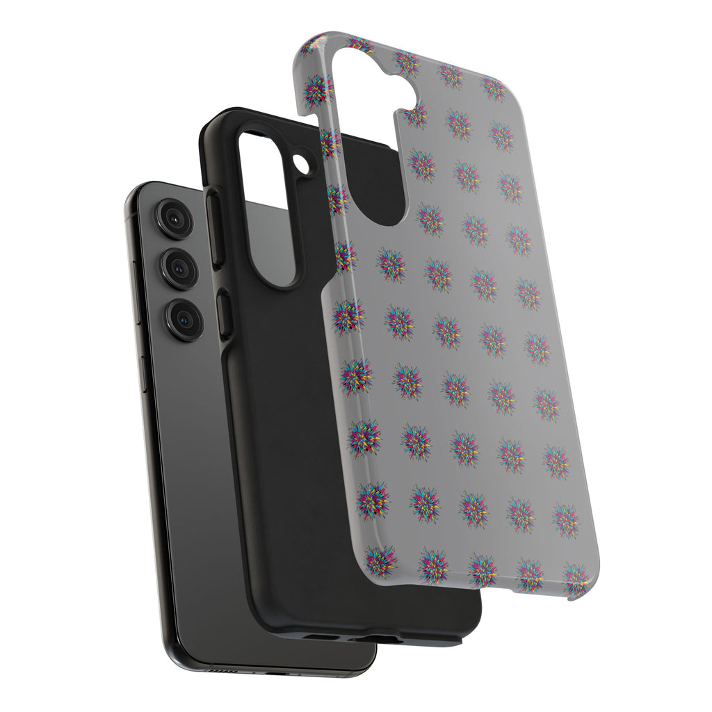 Tough Phone Case — Abstract Floral Burst Pattern on Gray (Protective Slim Fit)