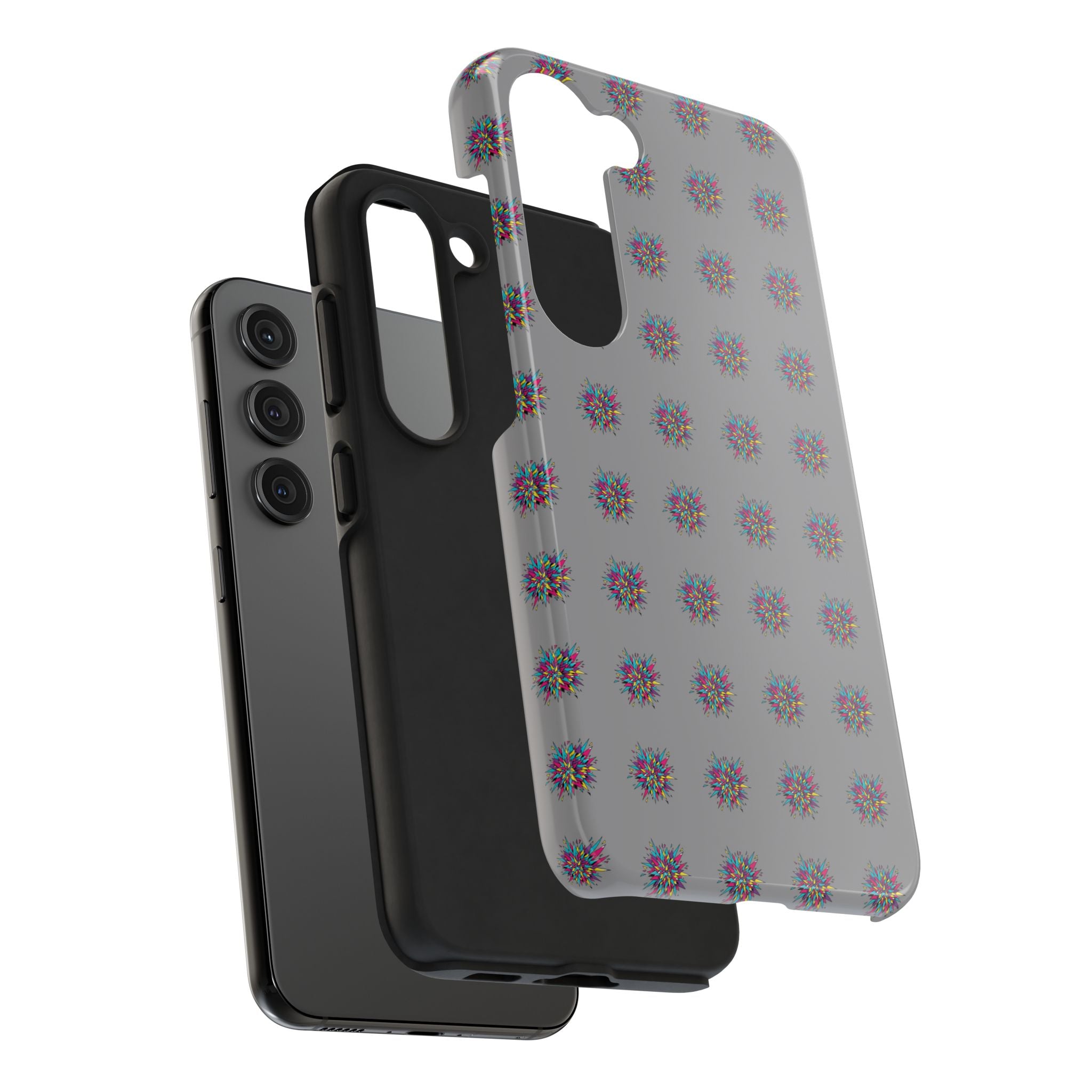 Tough Phone Case — Abstract Floral Burst Pattern on Gray (Protective Slim Fit)