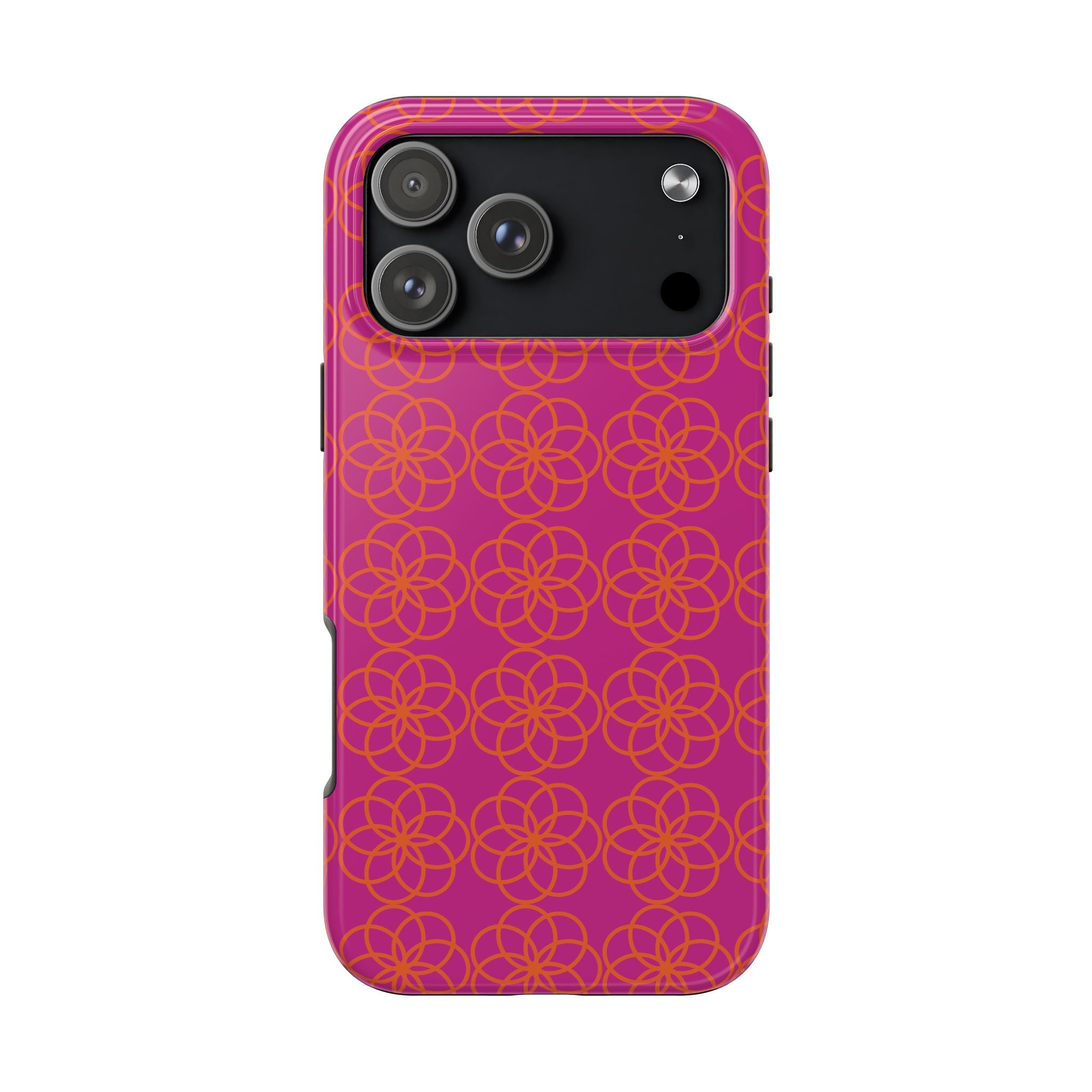 Floral Geometric Tough Phone Case — Pink & Orange Patterned Protective Cover