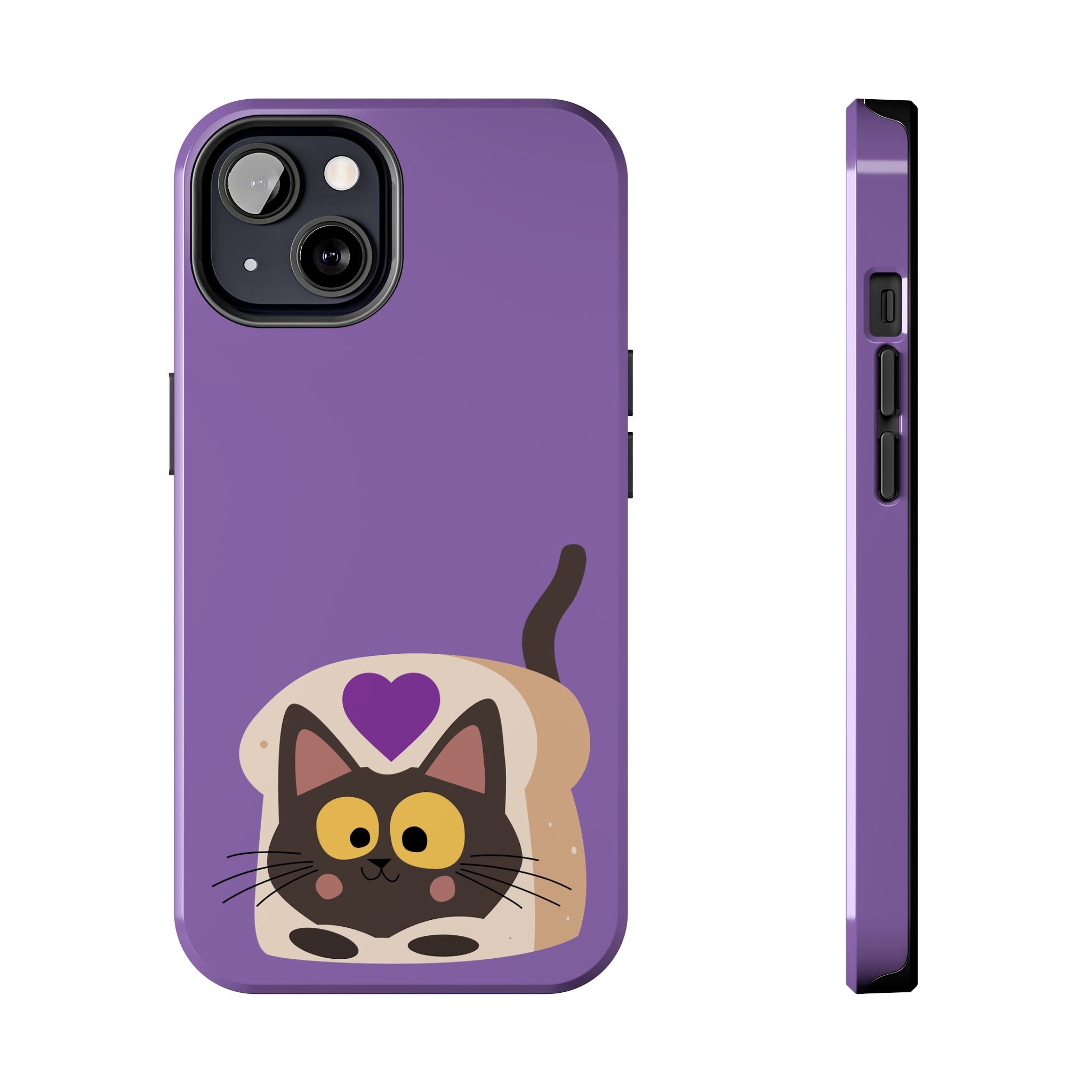 Purple Cute Cat-in-Bread Tough Phone Case — Cute Cat Heart Design