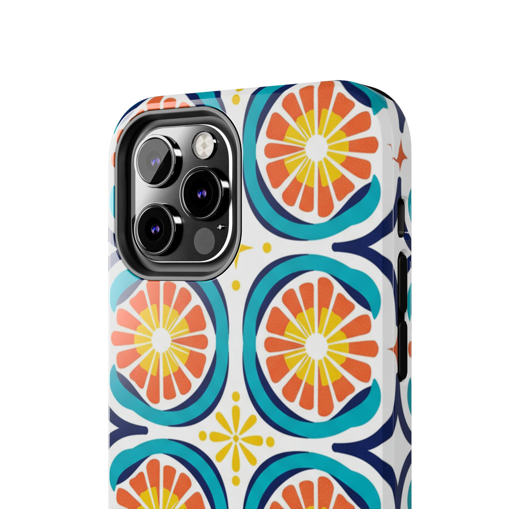 Citrus Tile Tough Phone Case — Colorful Retro Orange Slice Pattern